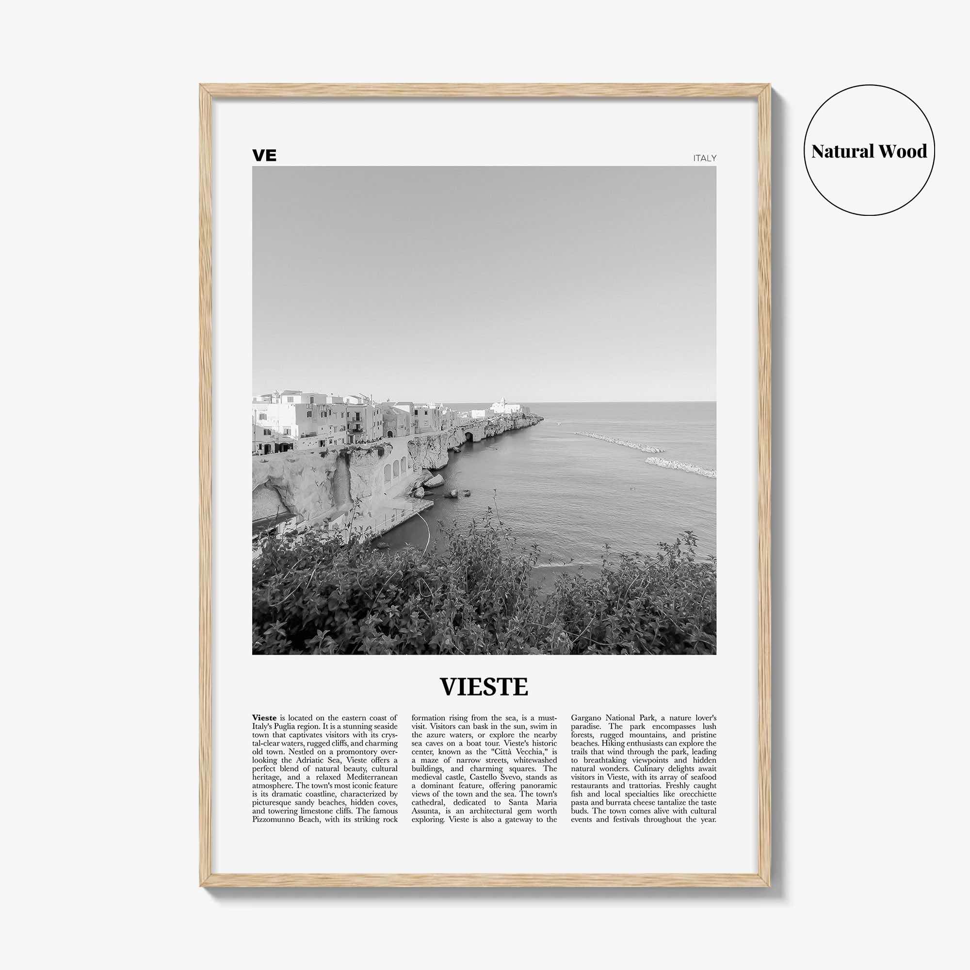 Vieste Print Black and White, Vieste Wall Art, Vieste Poster, Vieste Photo, Vieste Wall Décor, Vieste Map, Italy