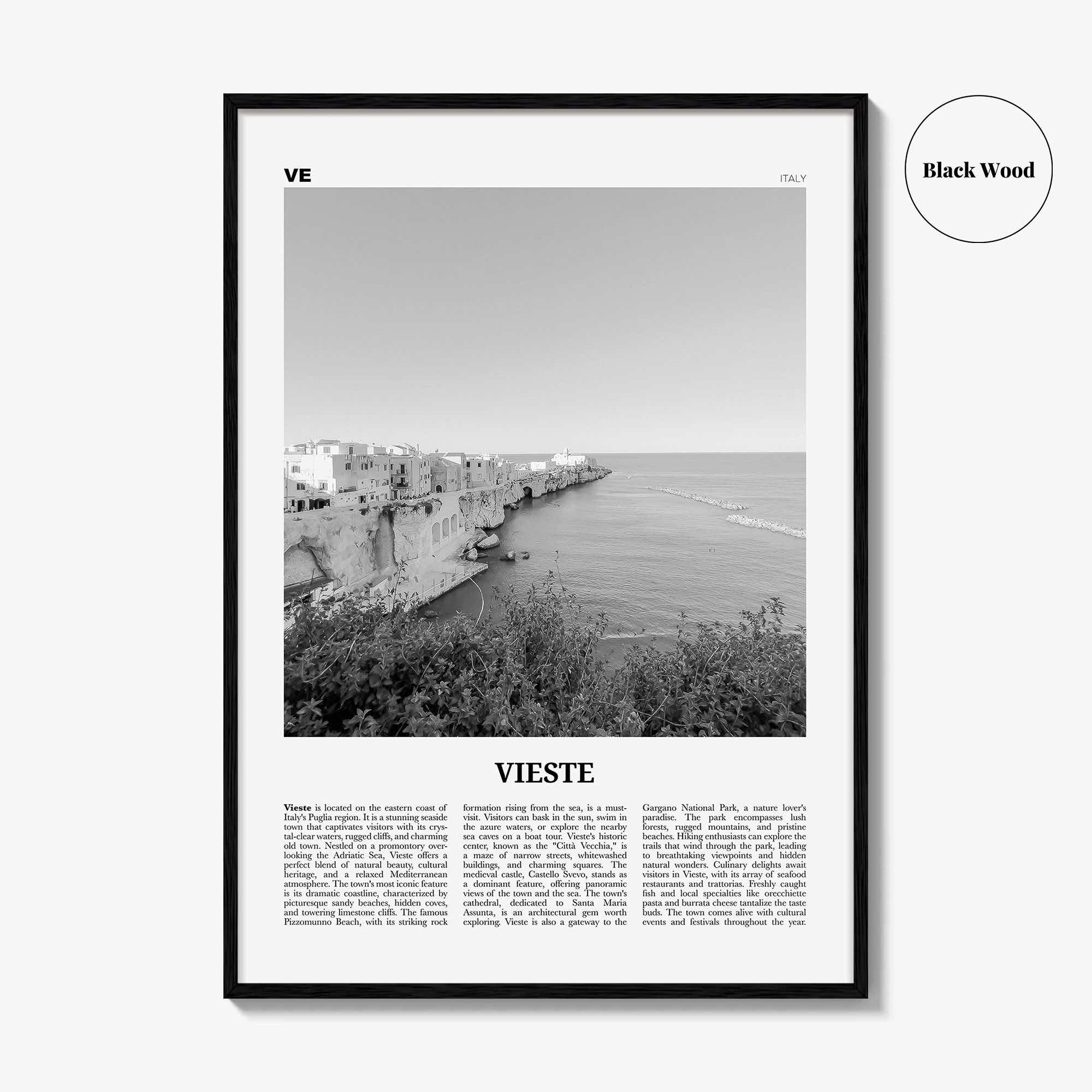 Vieste Print Black and White, Vieste Wall Art, Vieste Poster, Vieste Photo, Vieste Wall Décor, Vieste Map, Italy