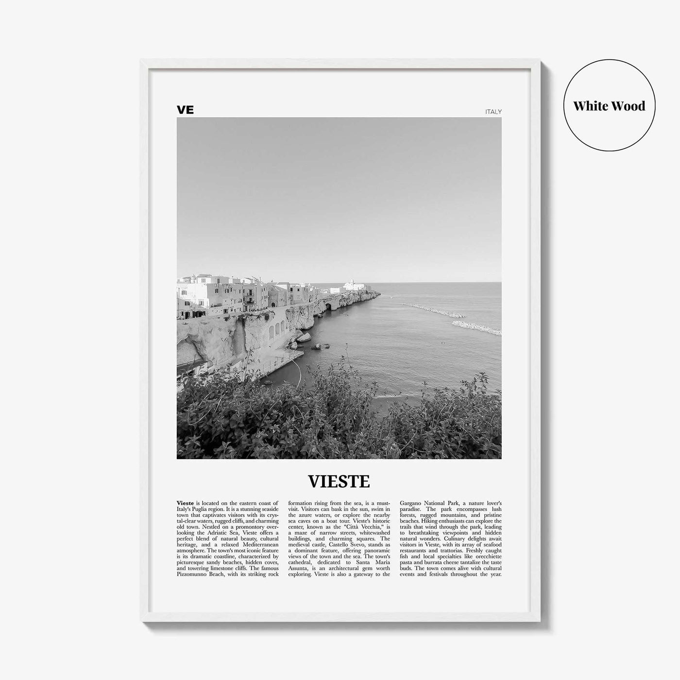 Vieste Print Black and White, Vieste Wall Art, Vieste Poster, Vieste Photo, Vieste Wall Décor, Vieste Map, Italy