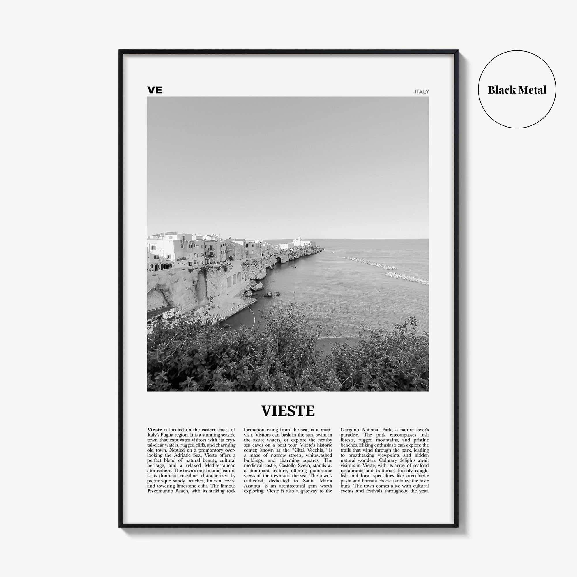 Vieste Print Black and White, Vieste Wall Art, Vieste Poster, Vieste Photo, Vieste Wall Décor, Vieste Map, Italy