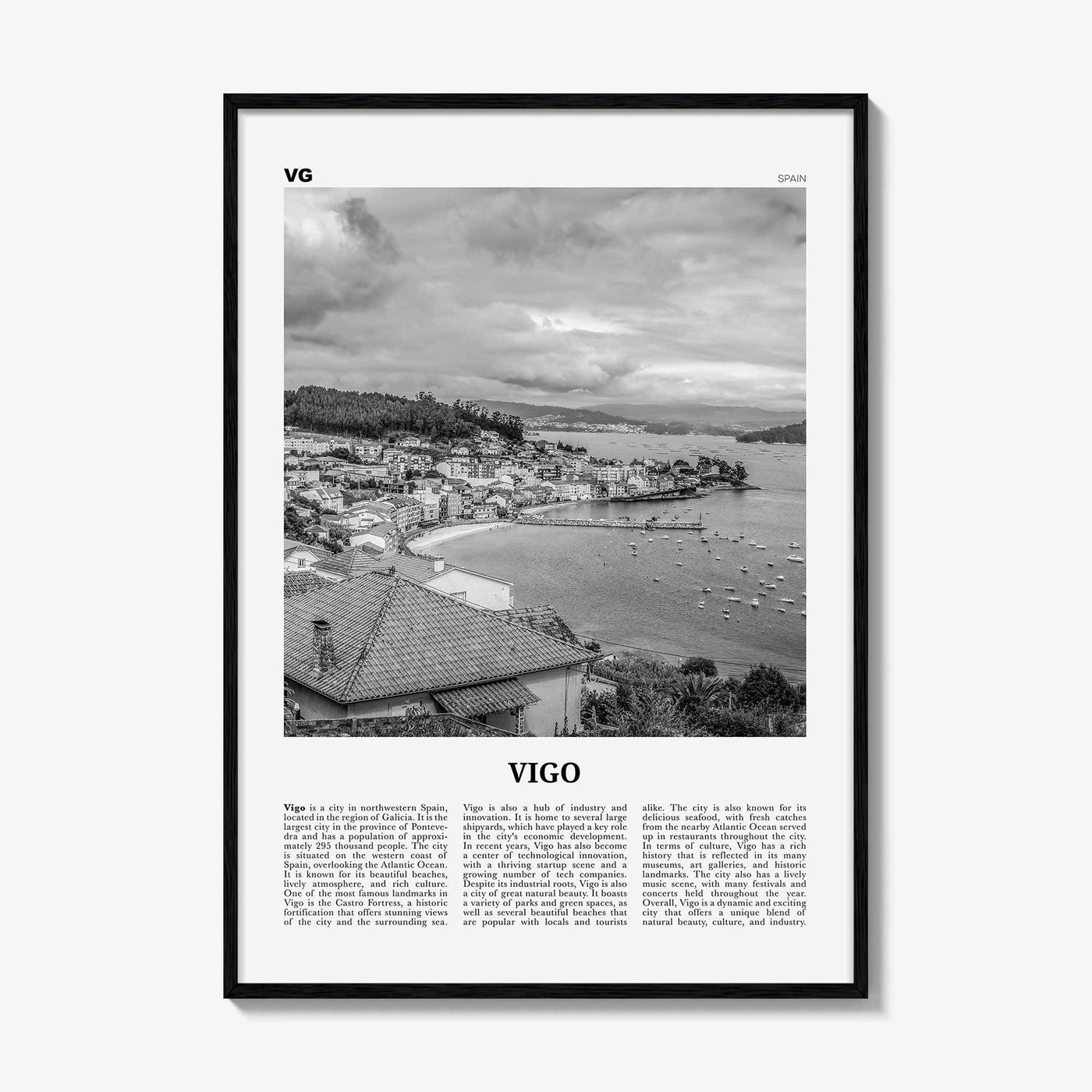 Vigo Print Black and White, Vigo Wall Art, Vigo Poster, Vigo Photo, Vigo Wall Décor, Vigo Map, Spain