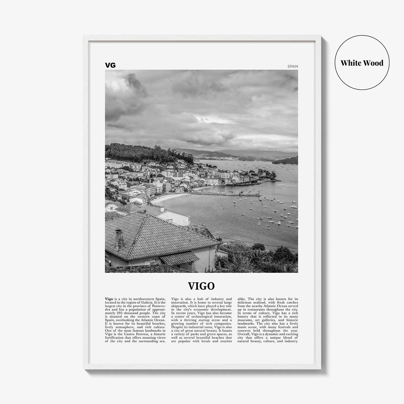 Vigo Print Black and White, Vigo Wall Art, Vigo Poster, Vigo Photo, Vigo Wall Décor, Vigo Map, Spain