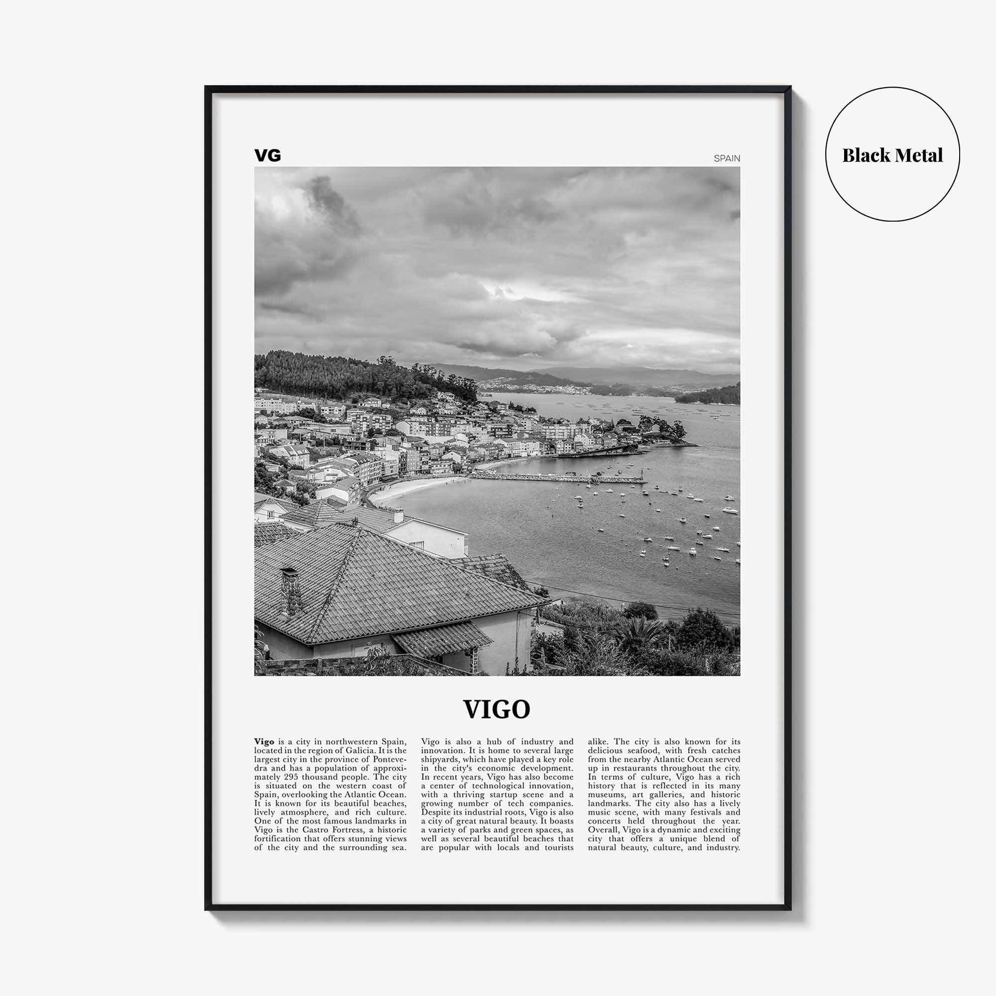 Vigo Print Black and White, Vigo Wall Art, Vigo Poster, Vigo Photo, Vigo Wall Décor, Vigo Map, Spain