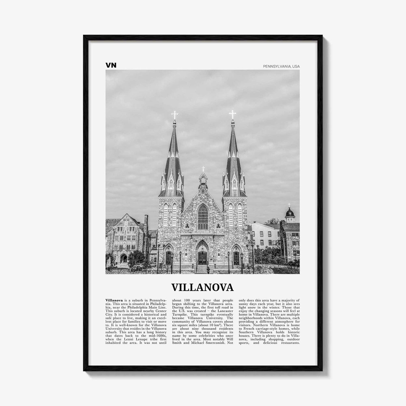 Villanova Print Black and White, Villanova Wall Art, Villanova Poster, Villanova Photo, Villanova Wall Décor, Pennsylvania, USA