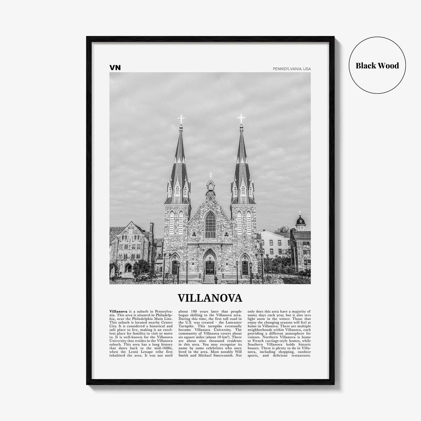 Villanova Print Black and White, Villanova Wall Art, Villanova Poster, Villanova Photo, Villanova Wall Décor, Pennsylvania, USA