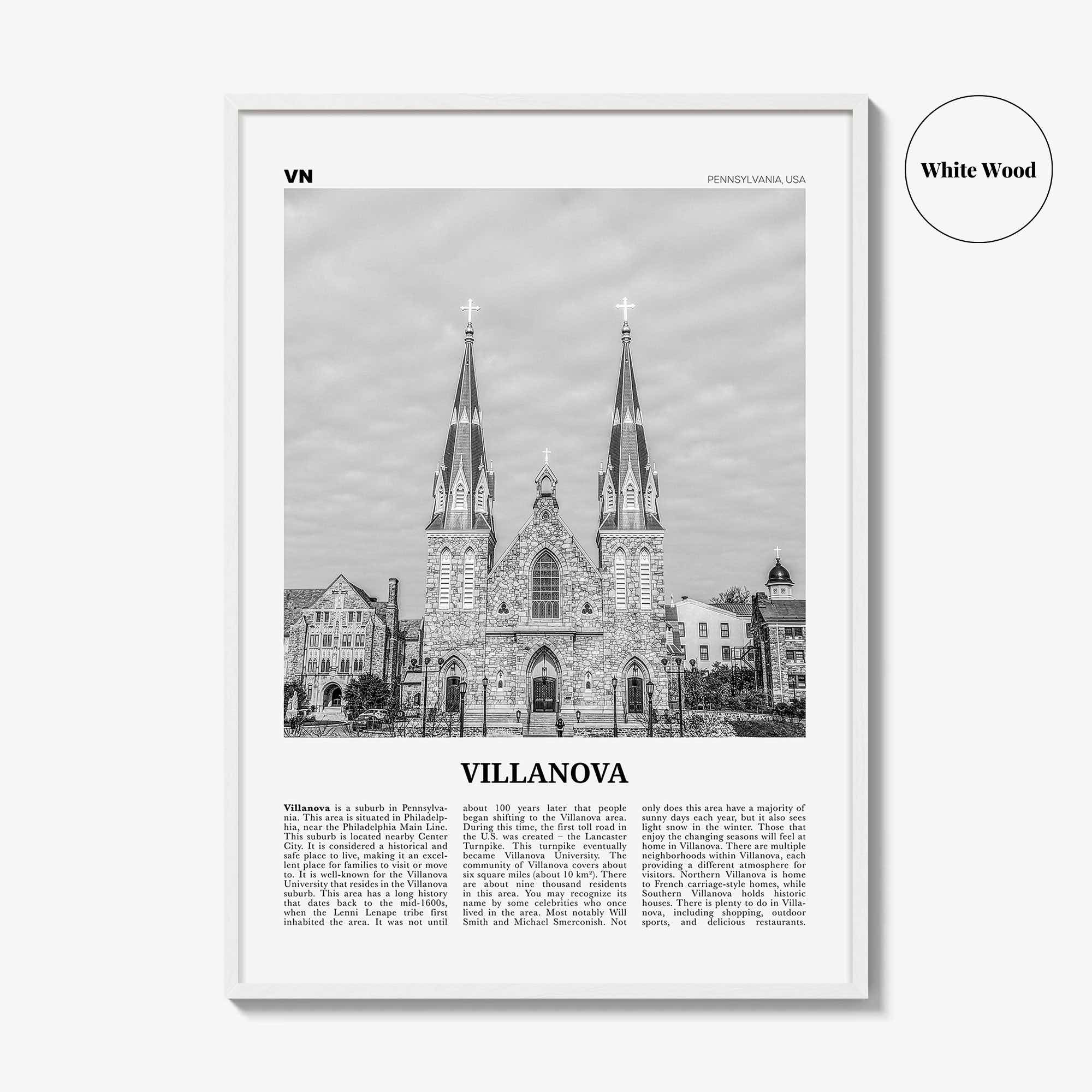 Villanova Print Black and White, Villanova Wall Art, Villanova Poster, Villanova Photo, Villanova Wall Décor, Pennsylvania, USA