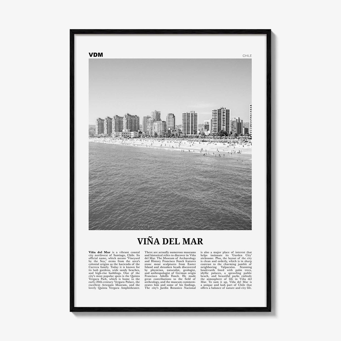 Vina Del Mar Print Black and White, Viña del Mar Wall Art, Viña del Mar Poster, Viña del Mar Photo, Viña del Mar Décor, Viña del Mar Map