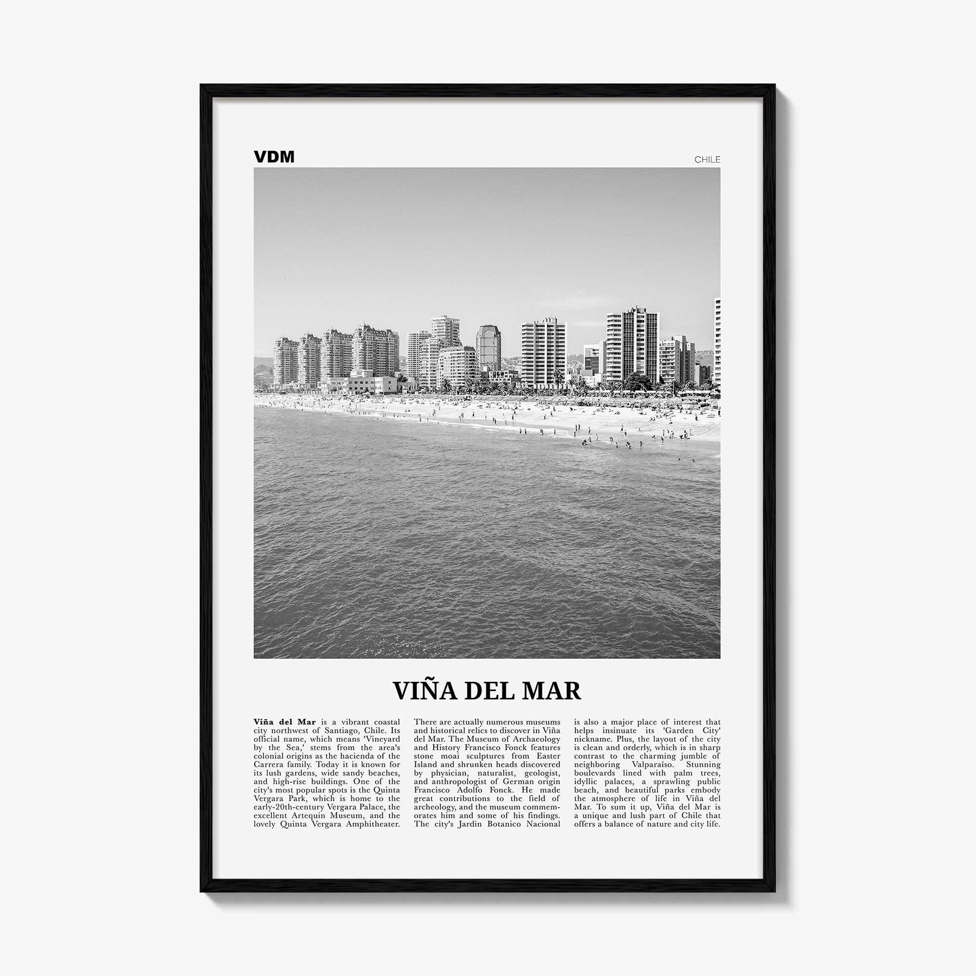 Vina Del Mar Print Black and White, Viña del Mar Wall Art, Viña del Mar Poster, Viña del Mar Photo, Viña del Mar Décor, Viña del Mar Map