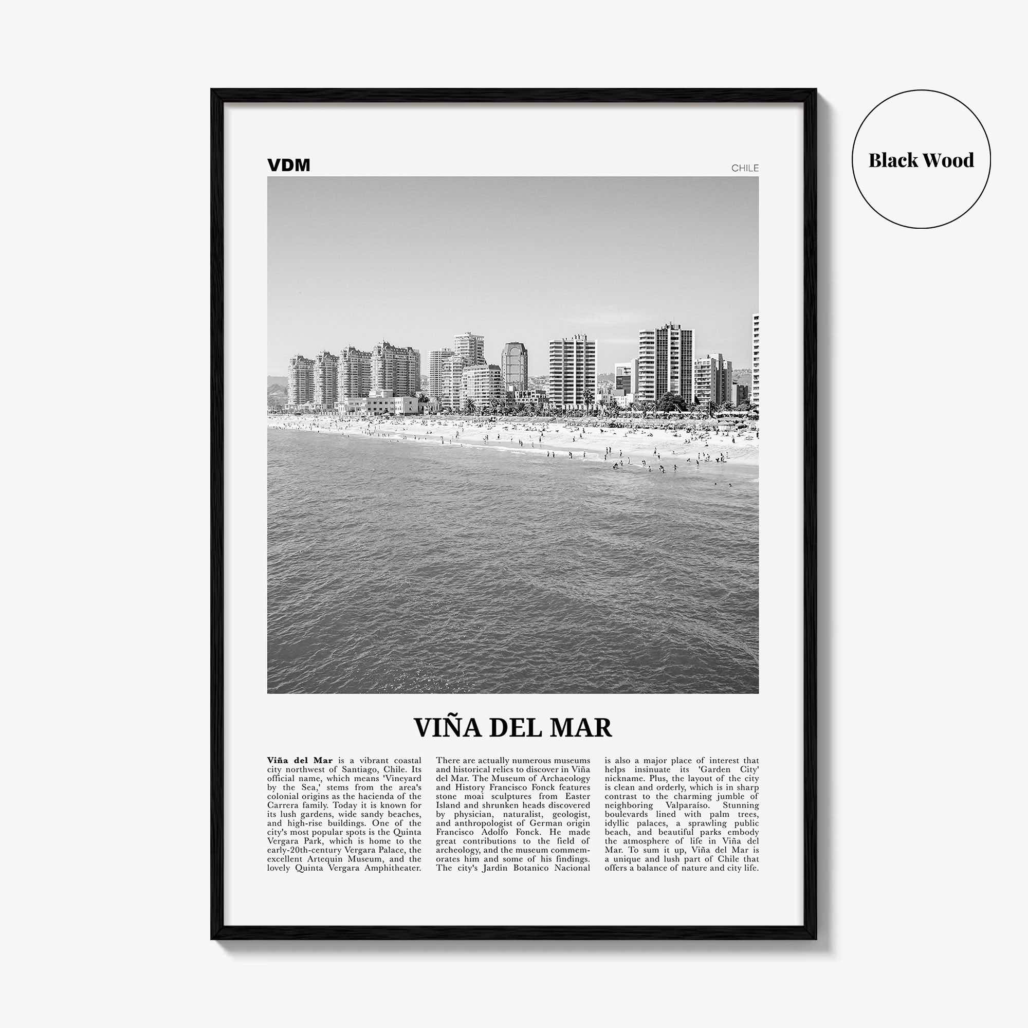 Vina Del Mar Print Black and White, Viña del Mar Wall Art, Viña del Mar Poster, Viña del Mar Photo, Viña del Mar Décor, Viña del Mar Map