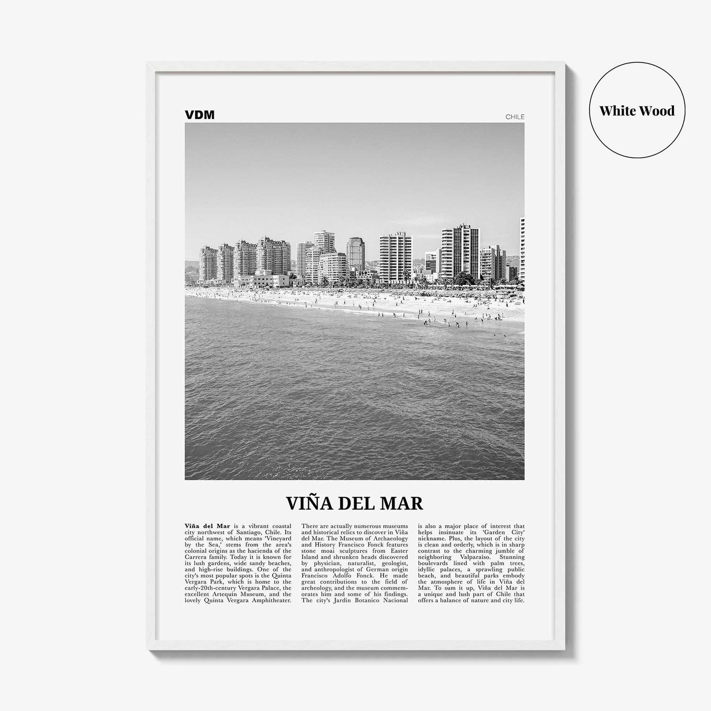 Vina Del Mar Print Black and White, Viña del Mar Wall Art, Viña del Mar Poster, Viña del Mar Photo, Viña del Mar Décor, Viña del Mar Map