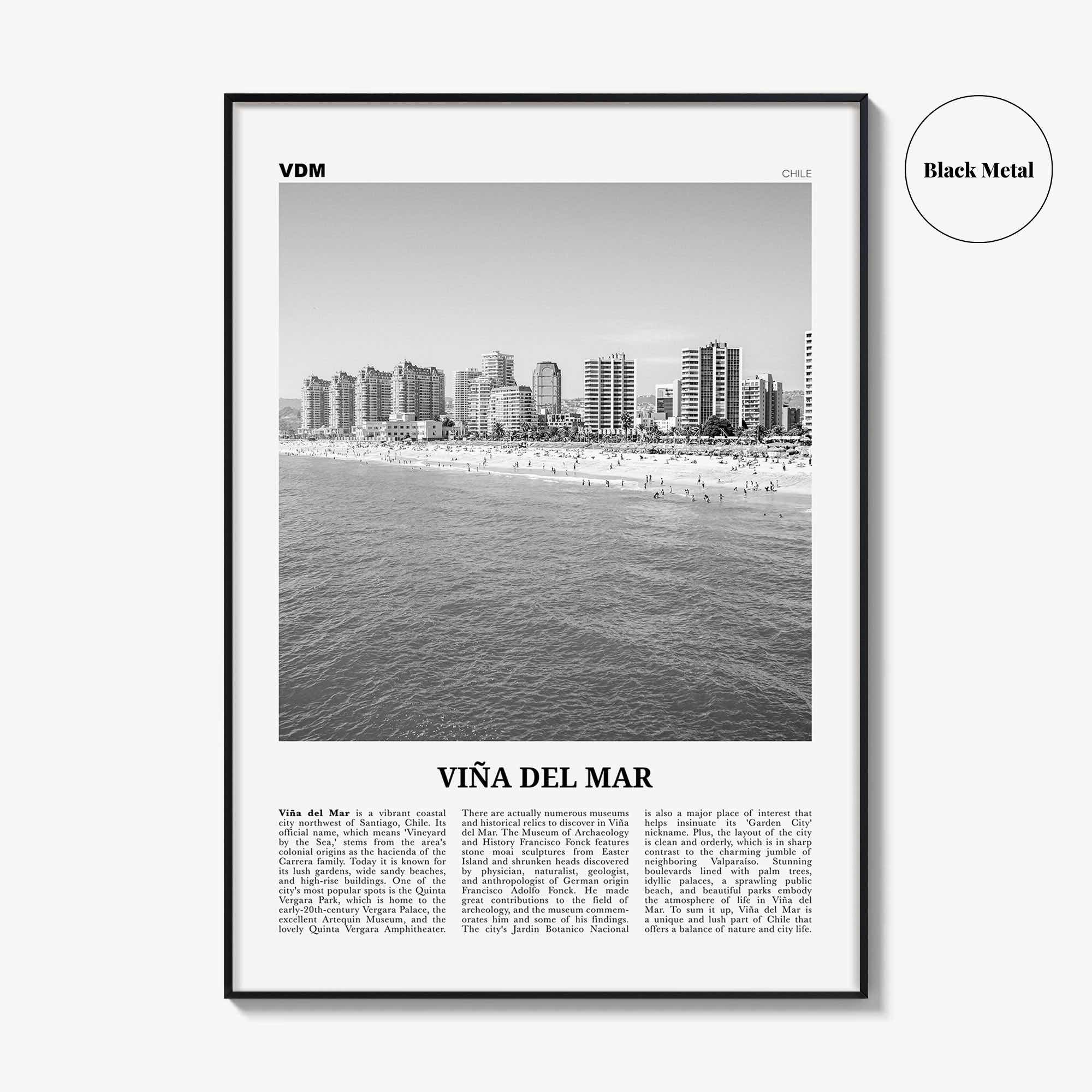 Vina Del Mar Print Black and White, Viña del Mar Wall Art, Viña del Mar Poster, Viña del Mar Photo, Viña del Mar Décor, Viña del Mar Map