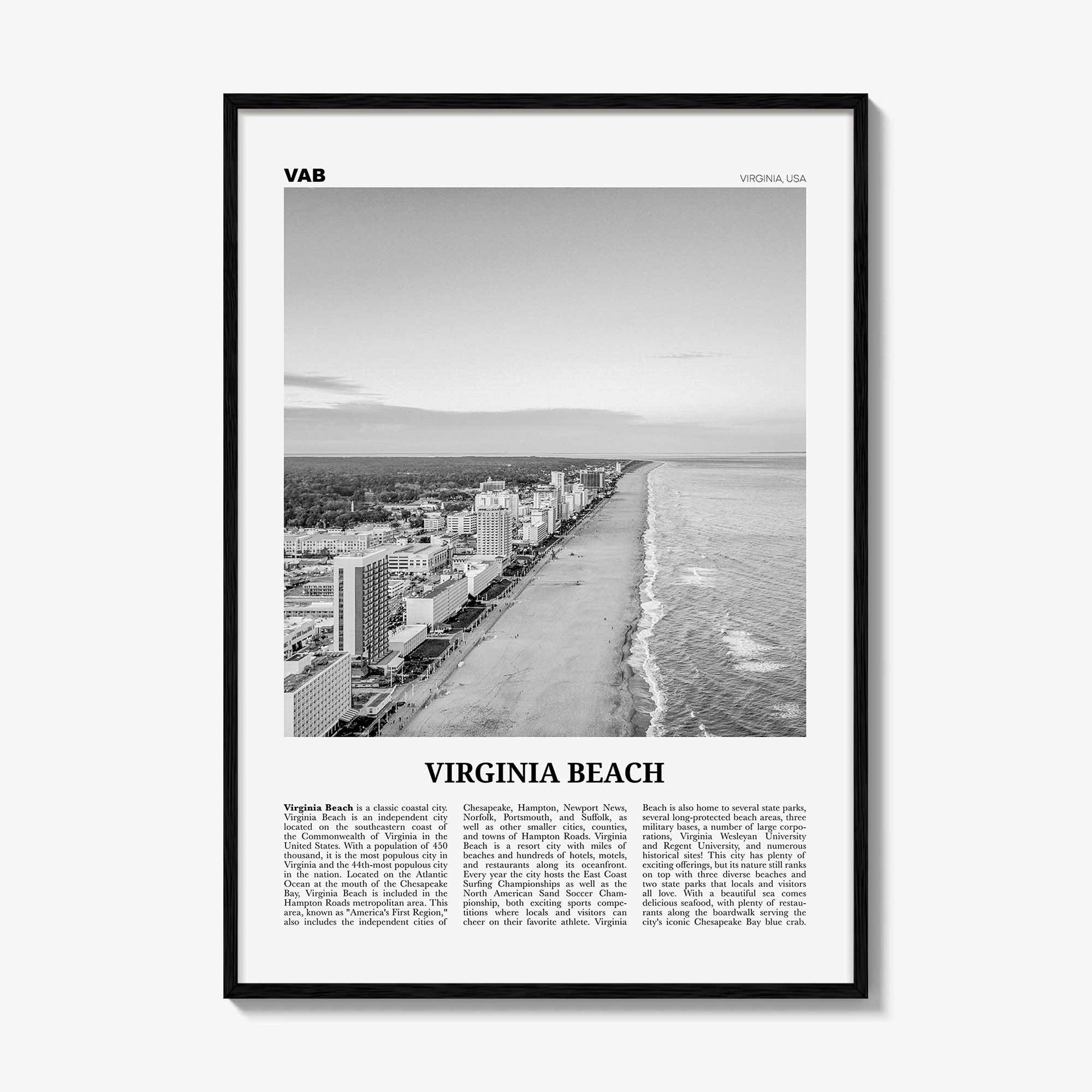 Virginia Beach Print Black and White, Virginia Beach Wall Art, Virginia Beach Poster, Virginia, USA, United States, North America