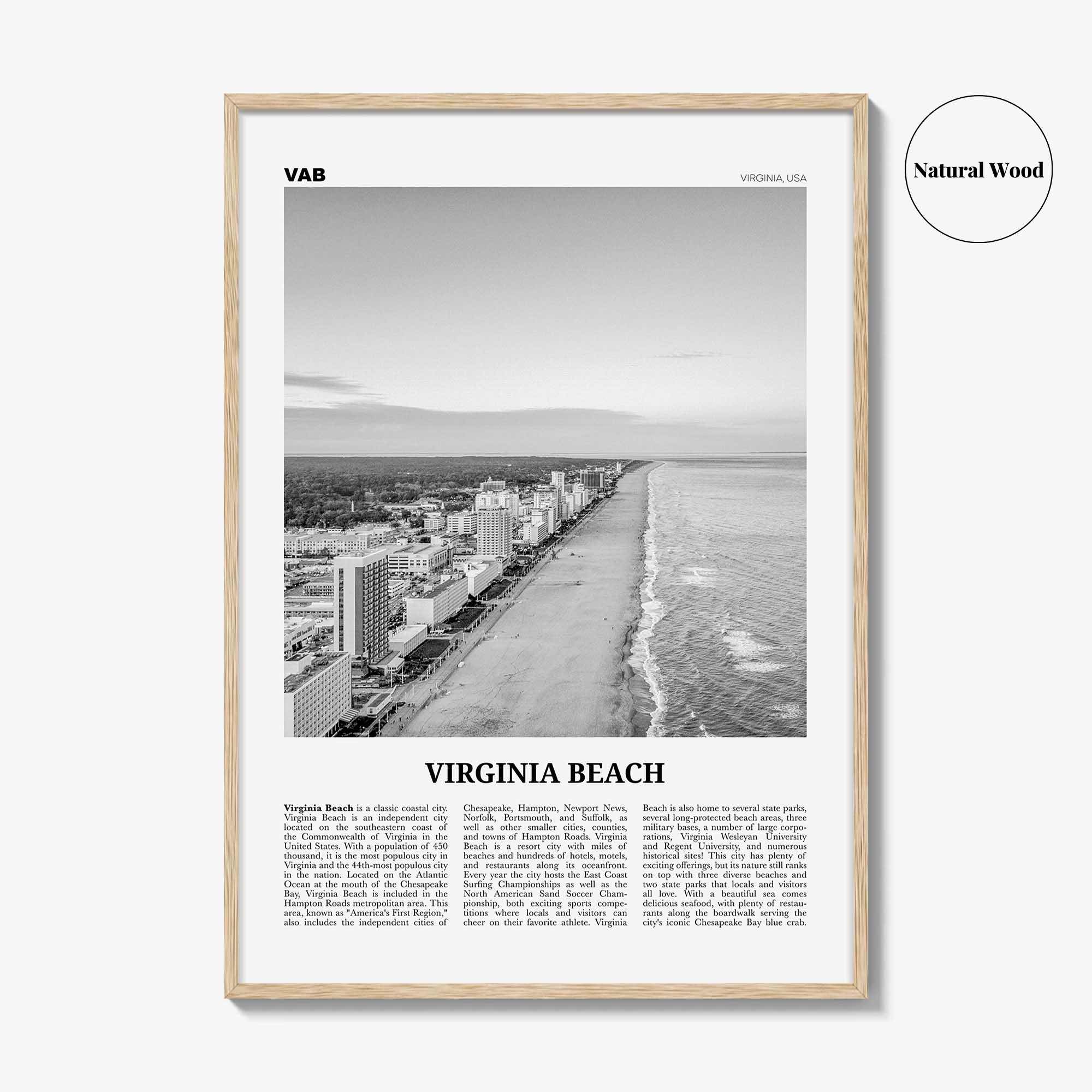 Virginia Beach Print Black and White, Virginia Beach Wall Art, Virginia Beach Poster, Virginia, USA, United States, North America
