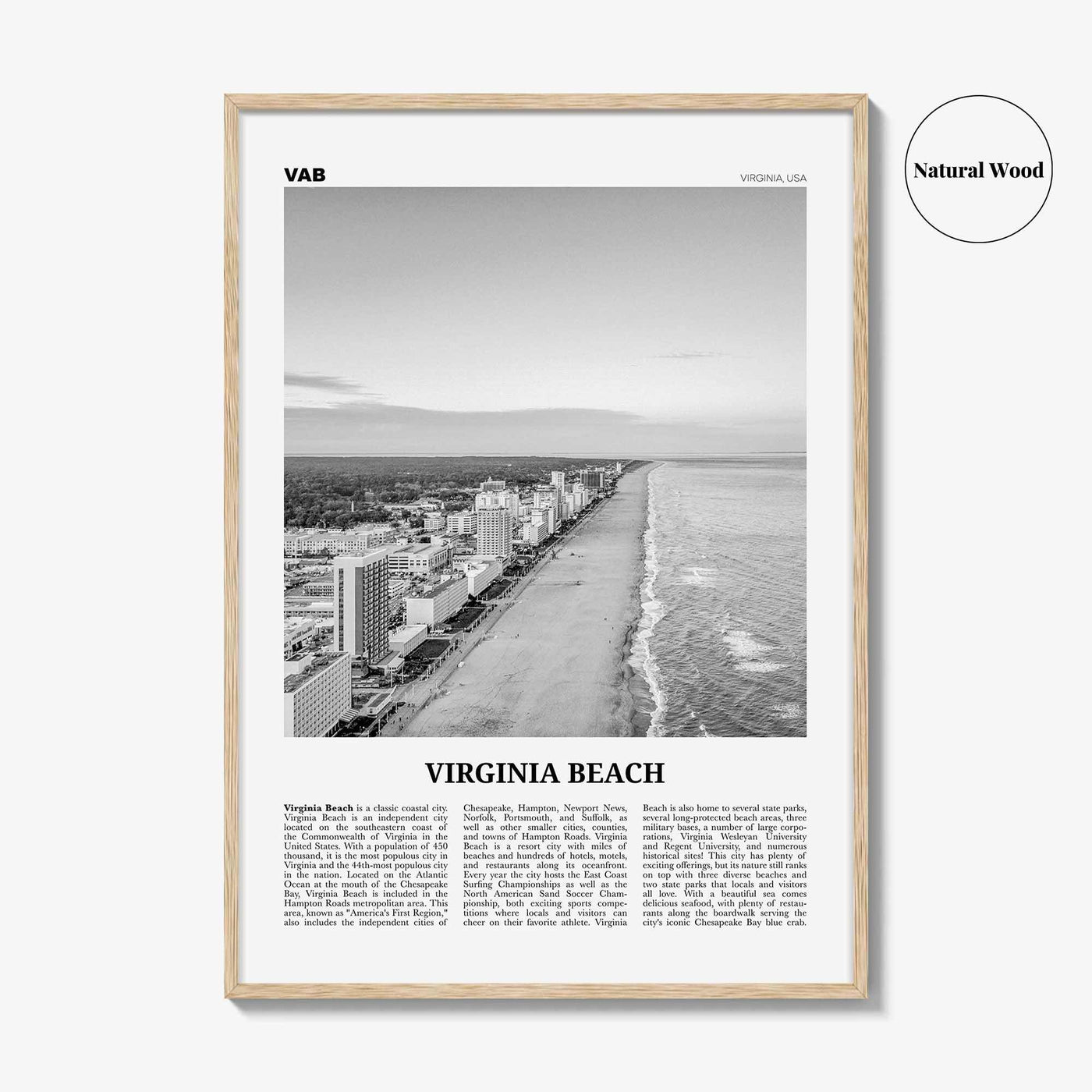 Virginia Beach Print Black and White, Virginia Beach Wall Art, Virginia Beach Poster, Virginia, USA, United States, North America