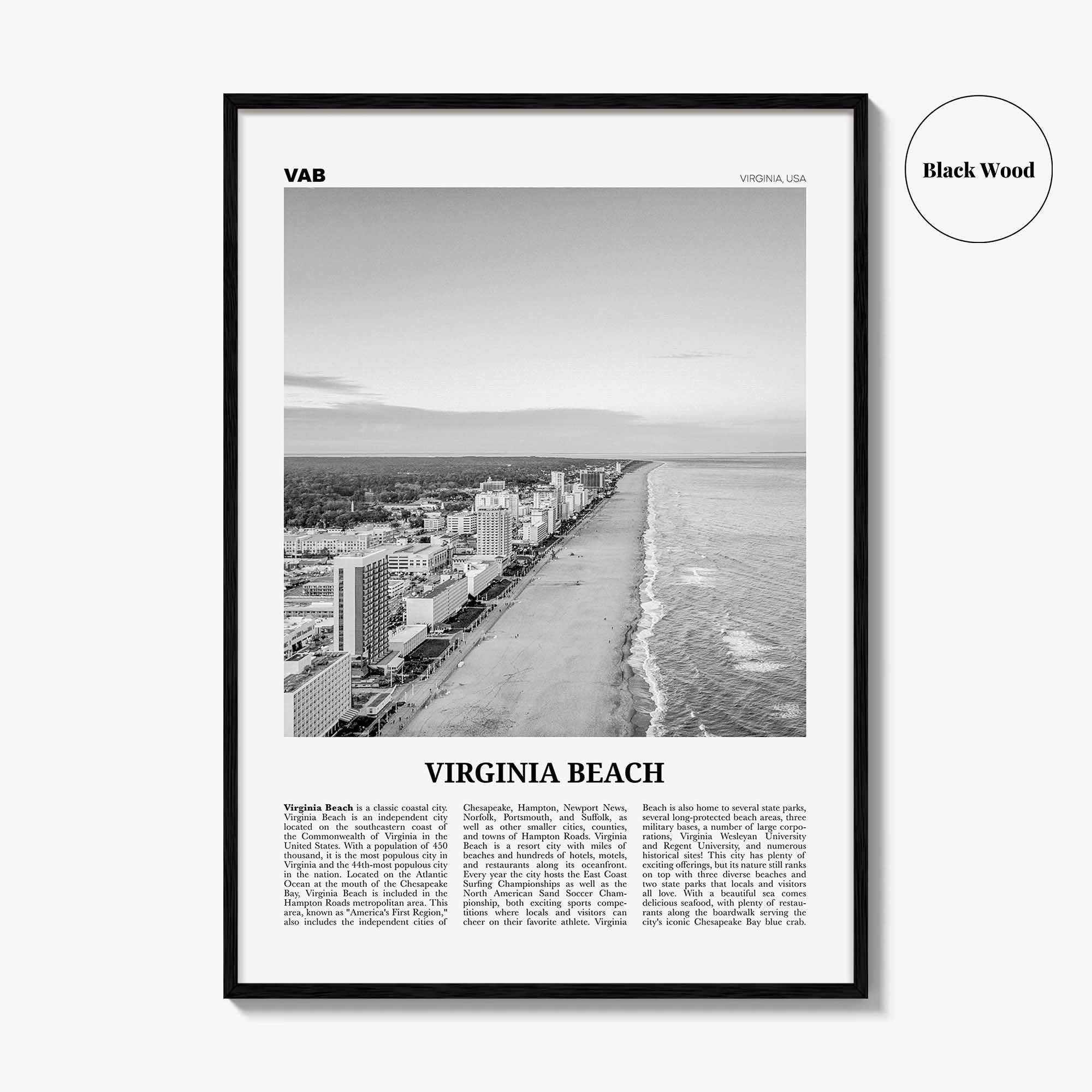 Virginia Beach Print Black and White, Virginia Beach Wall Art, Virginia Beach Poster, Virginia, USA, United States, North America