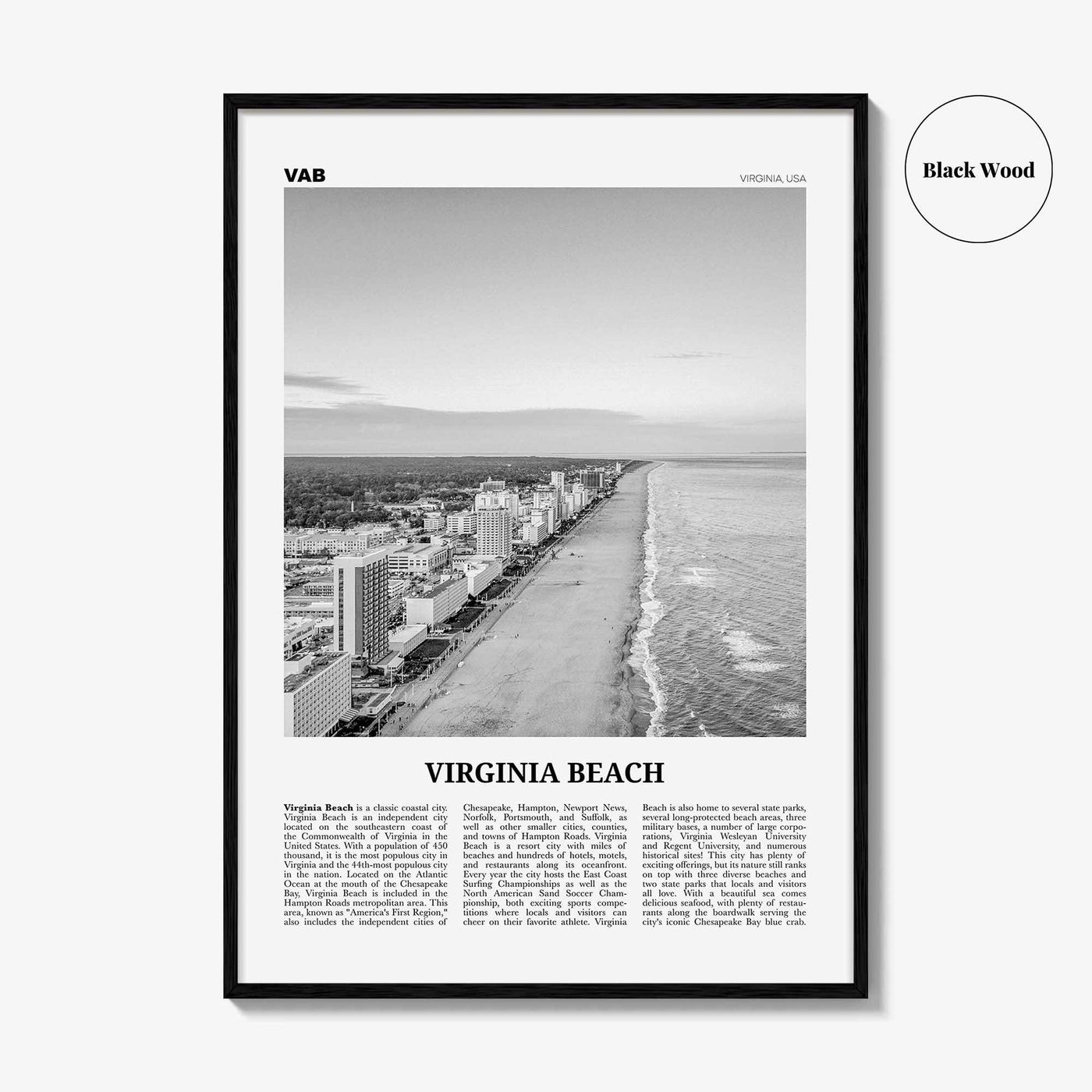 Virginia Beach Print Black and White, Virginia Beach Wall Art, Virginia Beach Poster, Virginia, USA, United States, North America