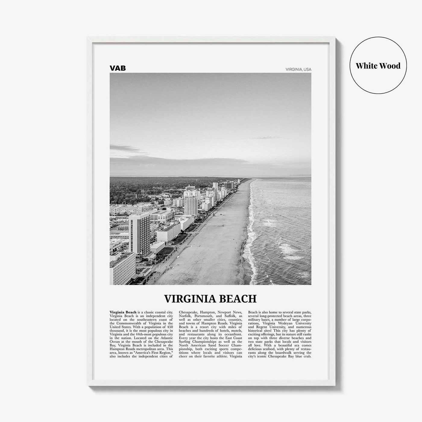 Virginia Beach Print Black and White, Virginia Beach Wall Art, Virginia Beach Poster, Virginia, USA, United States, North America