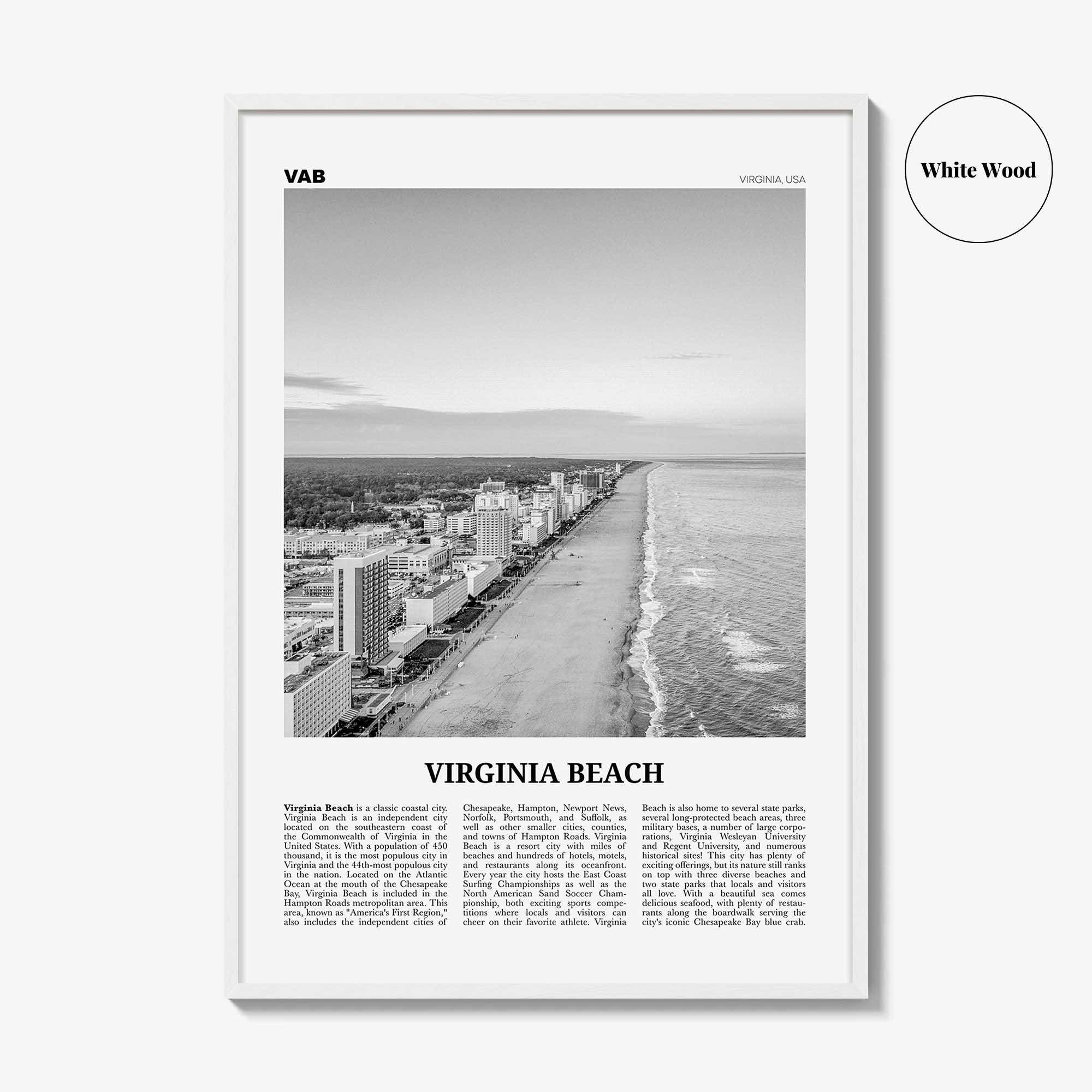 Virginia Beach Print Black and White, Virginia Beach Wall Art, Virginia Beach Poster, Virginia, USA, United States, North America