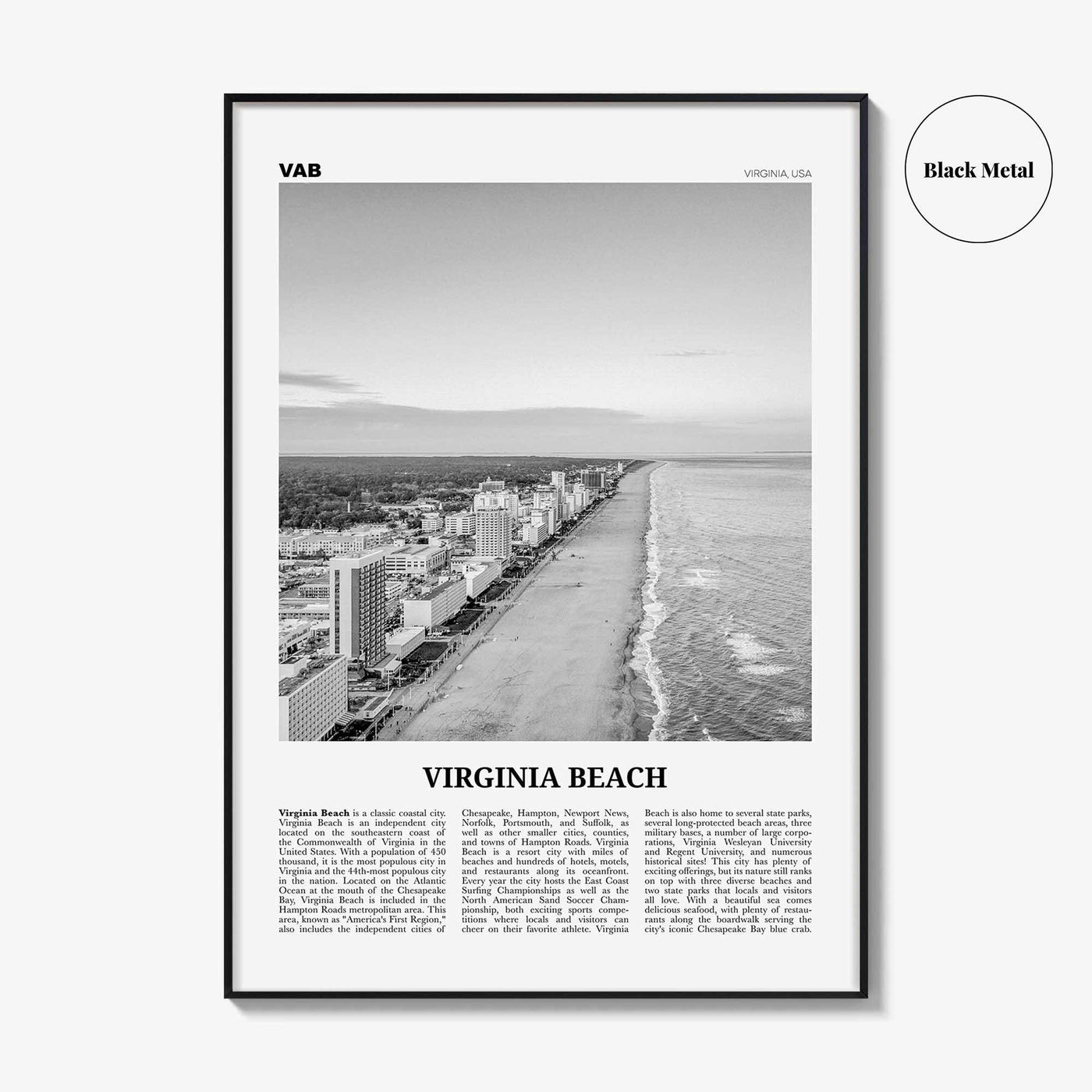 Virginia Beach Print Black and White, Virginia Beach Wall Art, Virginia Beach Poster, Virginia, USA, United States, North America
