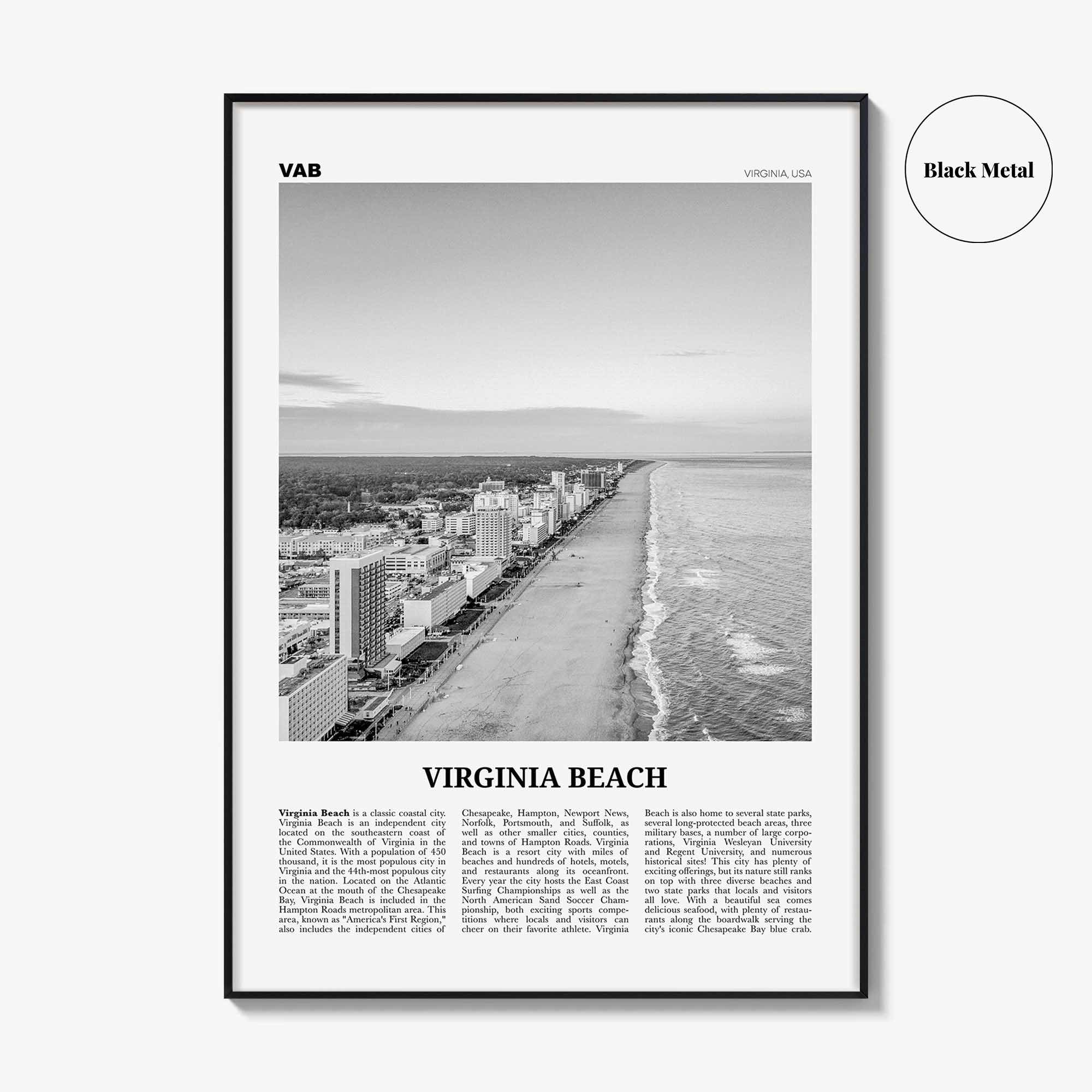 Virginia Beach Print Black and White, Virginia Beach Wall Art, Virginia Beach Poster, Virginia, USA, United States, North America
