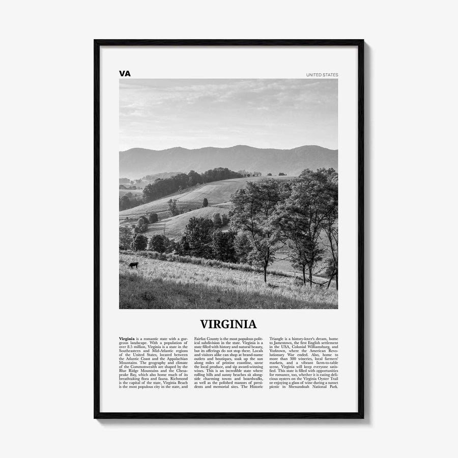 Virginia Print Black and White No 1, Virginia Wall Art, Virginia Poster, Virginia Photo, Virginia Wall Decor, USA, United States