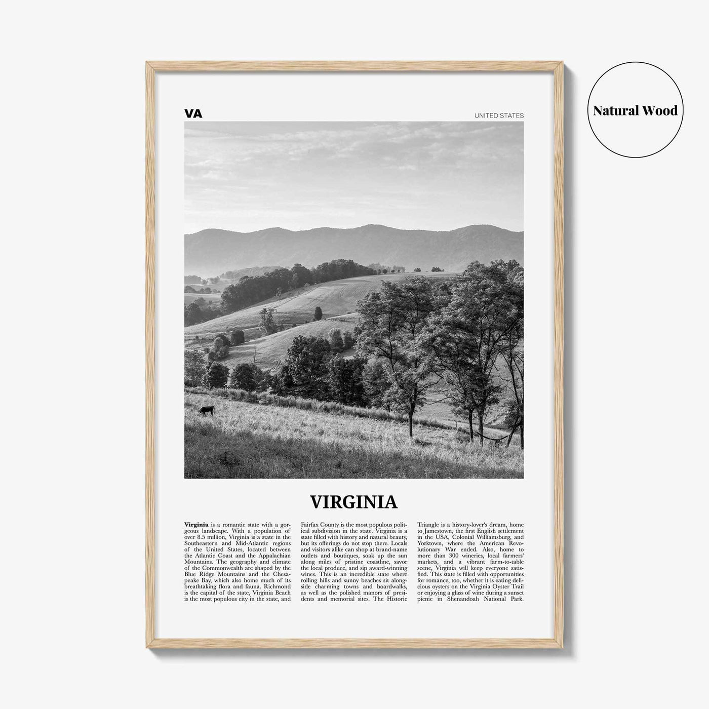 Virginia Print Black and White No 1, Virginia Wall Art, Virginia Poster, Virginia Photo, Virginia Wall Decor, USA, United States