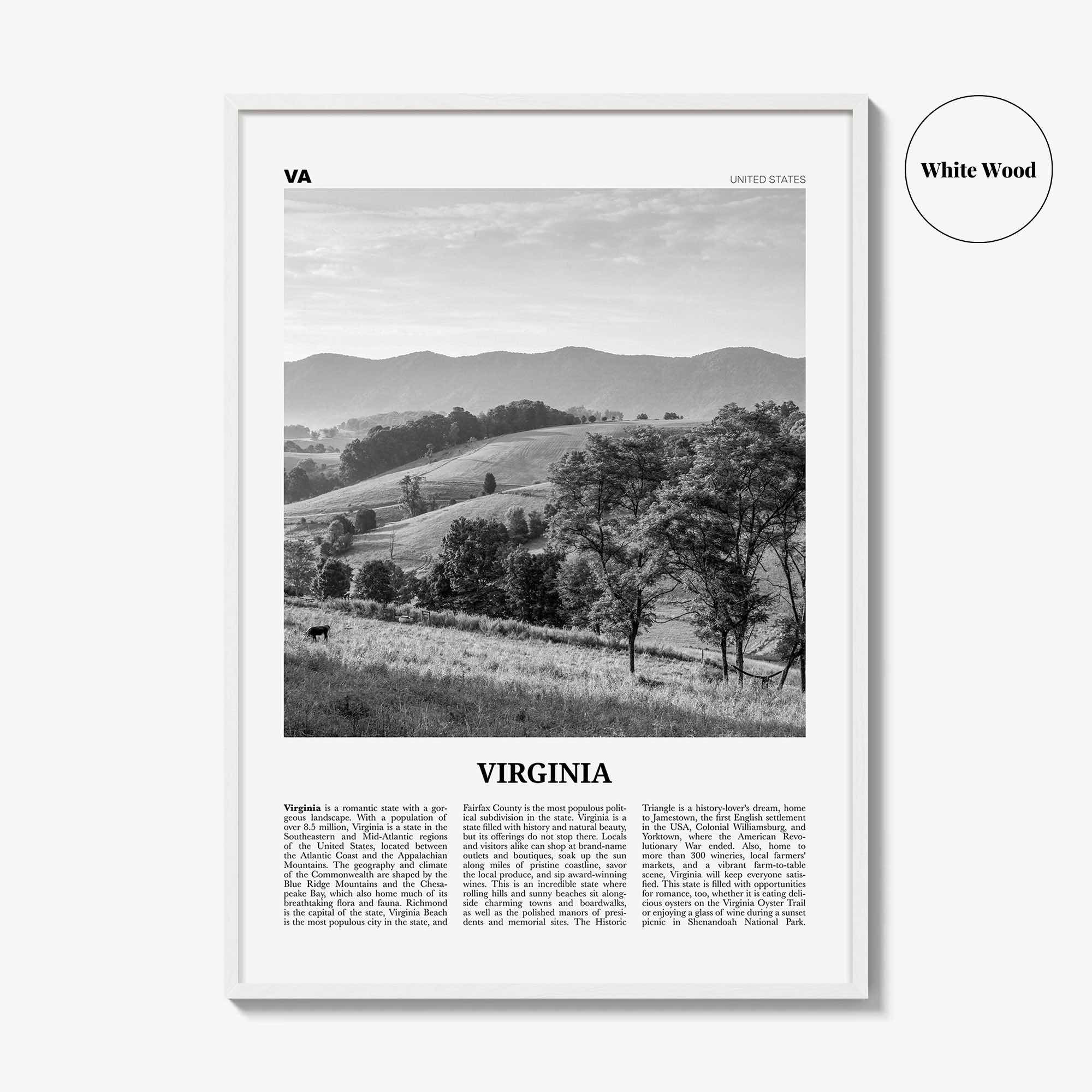 Virginia Print Black and White No 1, Virginia Wall Art, Virginia Poster, Virginia Photo, Virginia Wall Decor, USA, United States