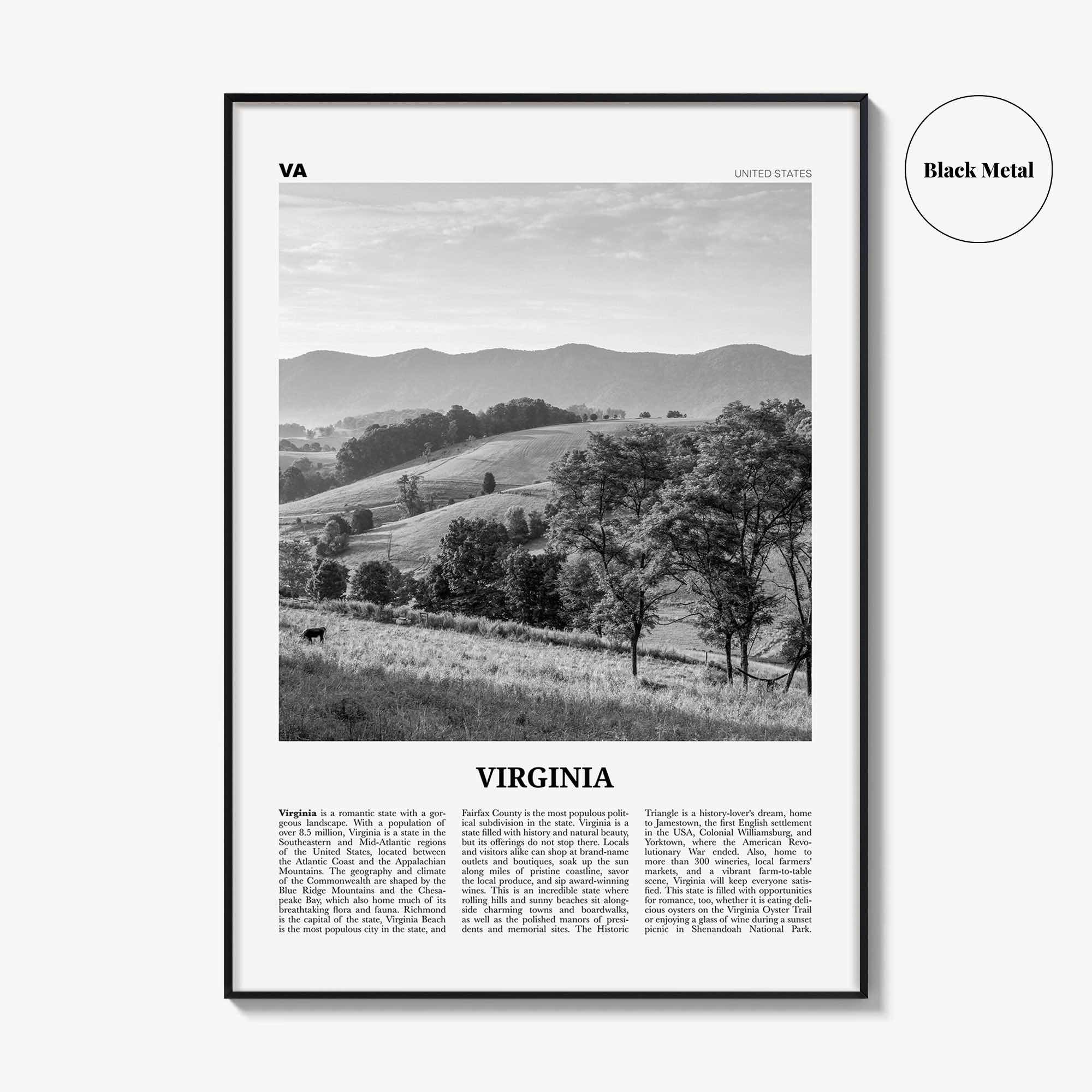 Virginia Print Black and White No 1, Virginia Wall Art, Virginia Poster, Virginia Photo, Virginia Wall Decor, USA, United States