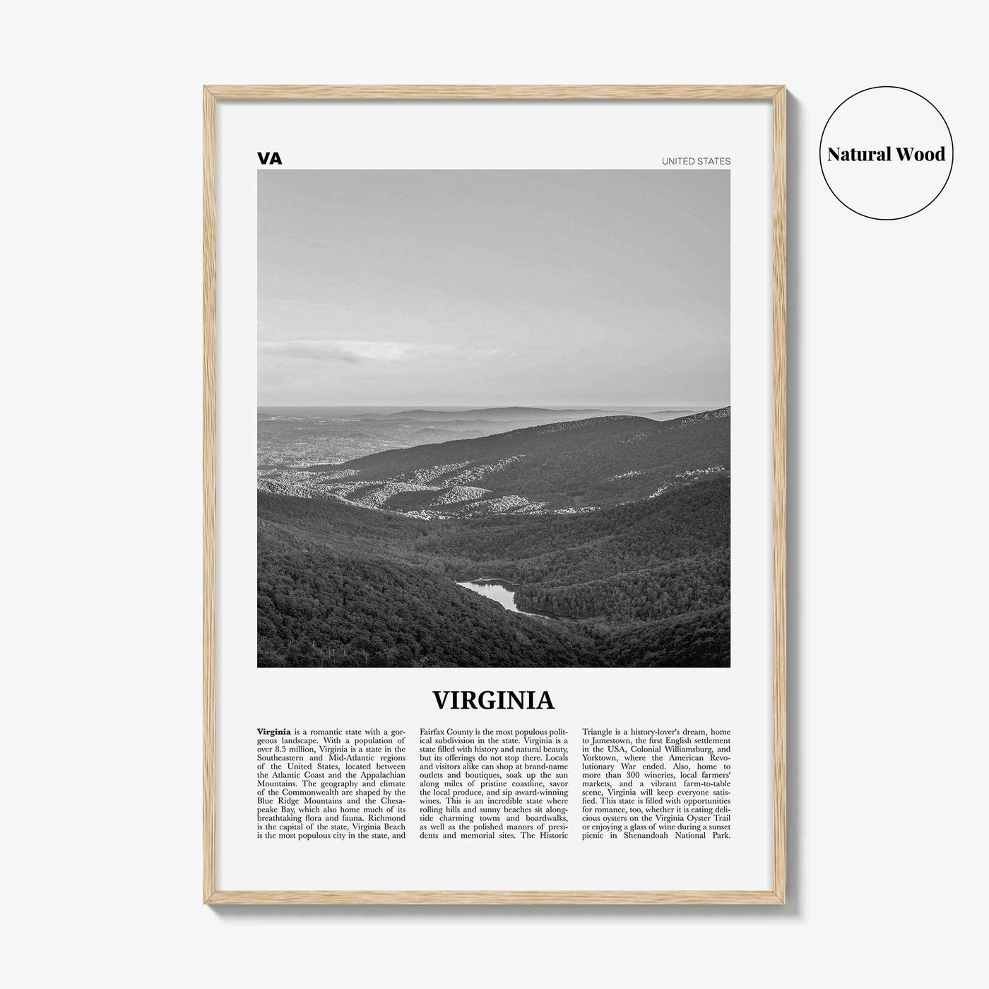 Virginia Print Black and White No 2, Virginia Wall Art, Virginia Poster, Virginia Photo, Virginia Wall Decor, USA, United States