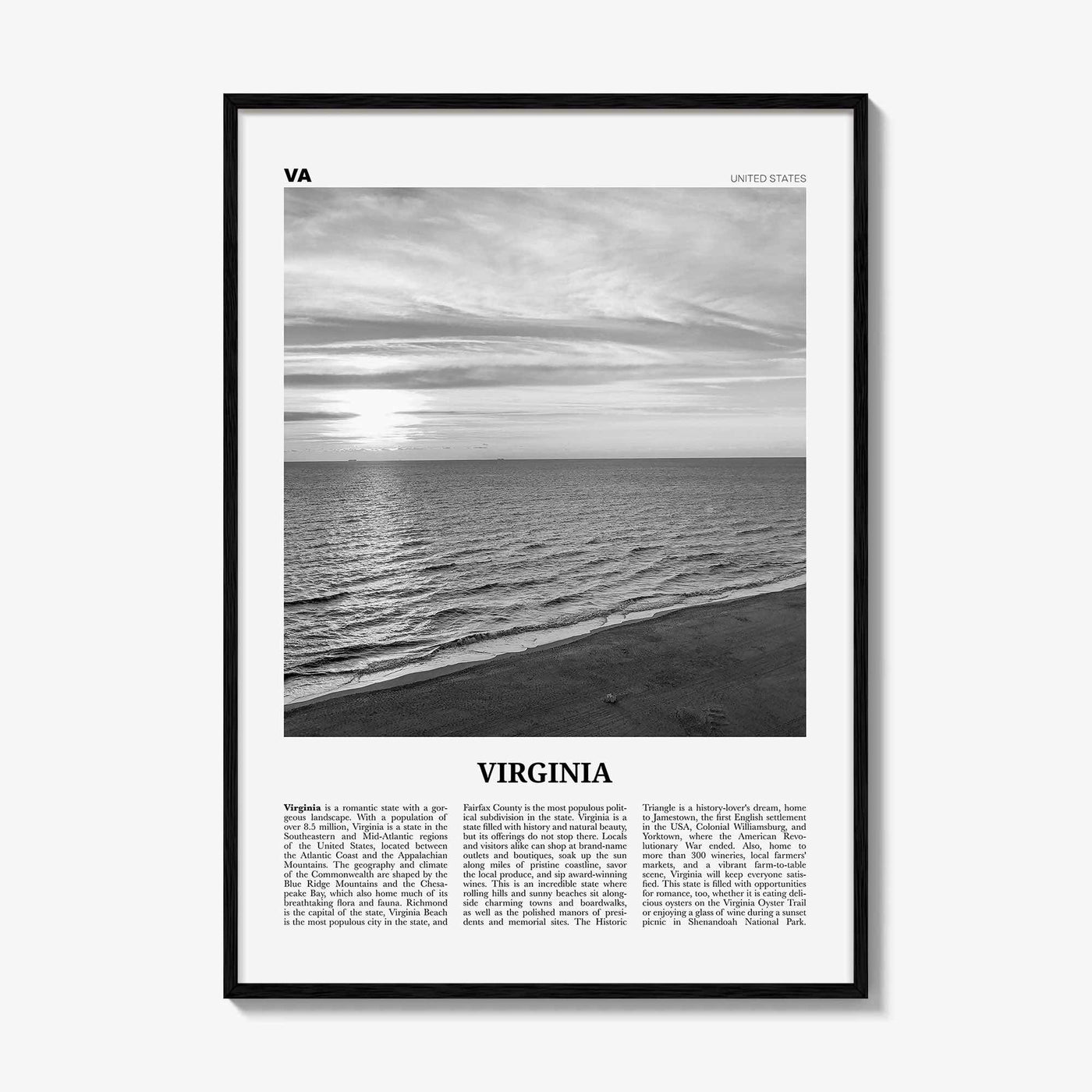 Virginia Print Black and White No 3, Virginia Wall Art, Virginia Poster, Virginia Photo, Virginia Wall Décor, Virginia Map, United States