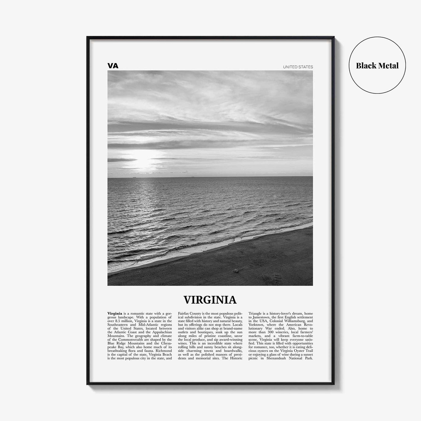 Virginia Print Black and White No 3, Virginia Wall Art, Virginia Poster, Virginia Photo, Virginia Wall Décor, Virginia Map, United States