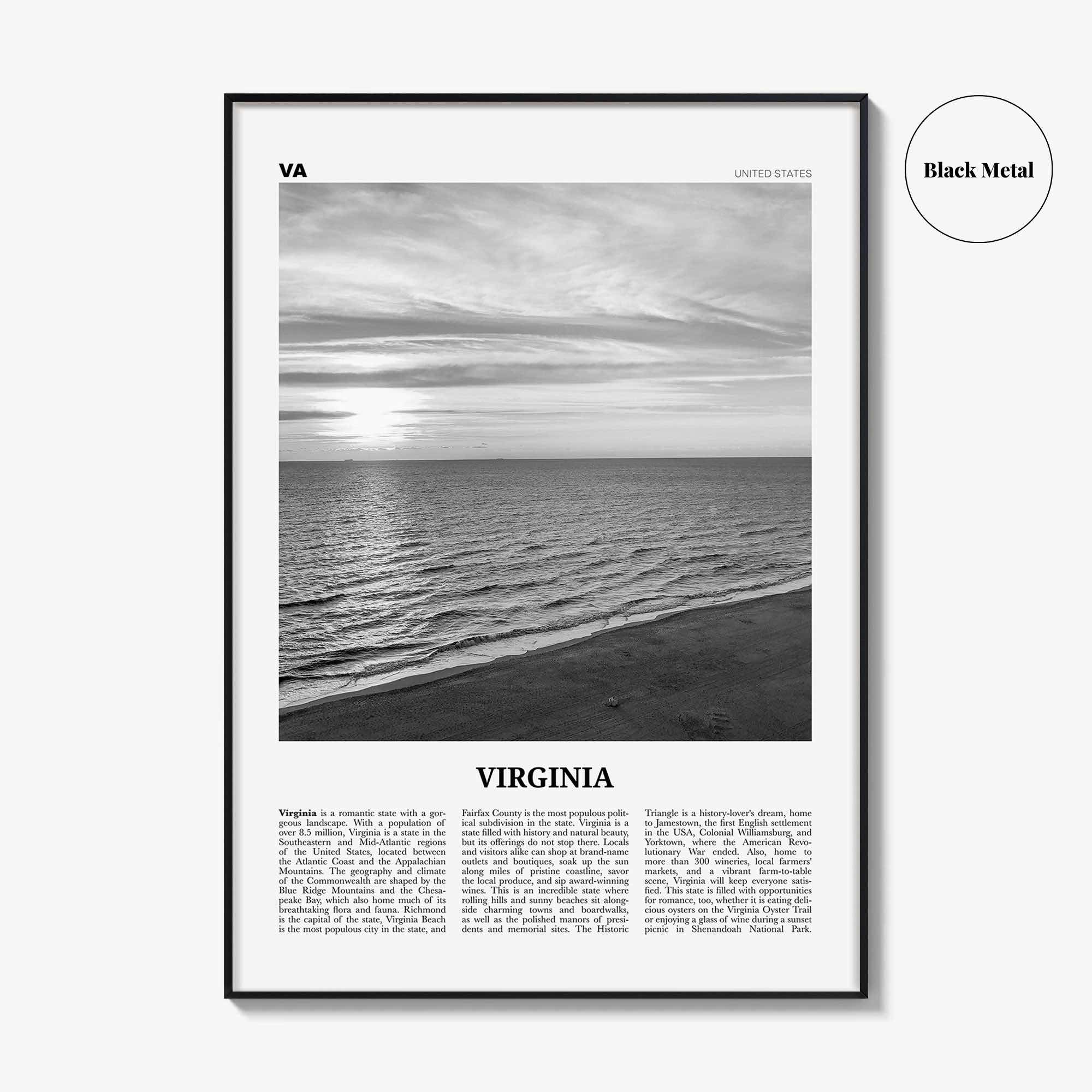Virginia Print Black and White No 3, Virginia Wall Art, Virginia Poster, Virginia Photo, Virginia Wall Décor, Virginia Map, United States