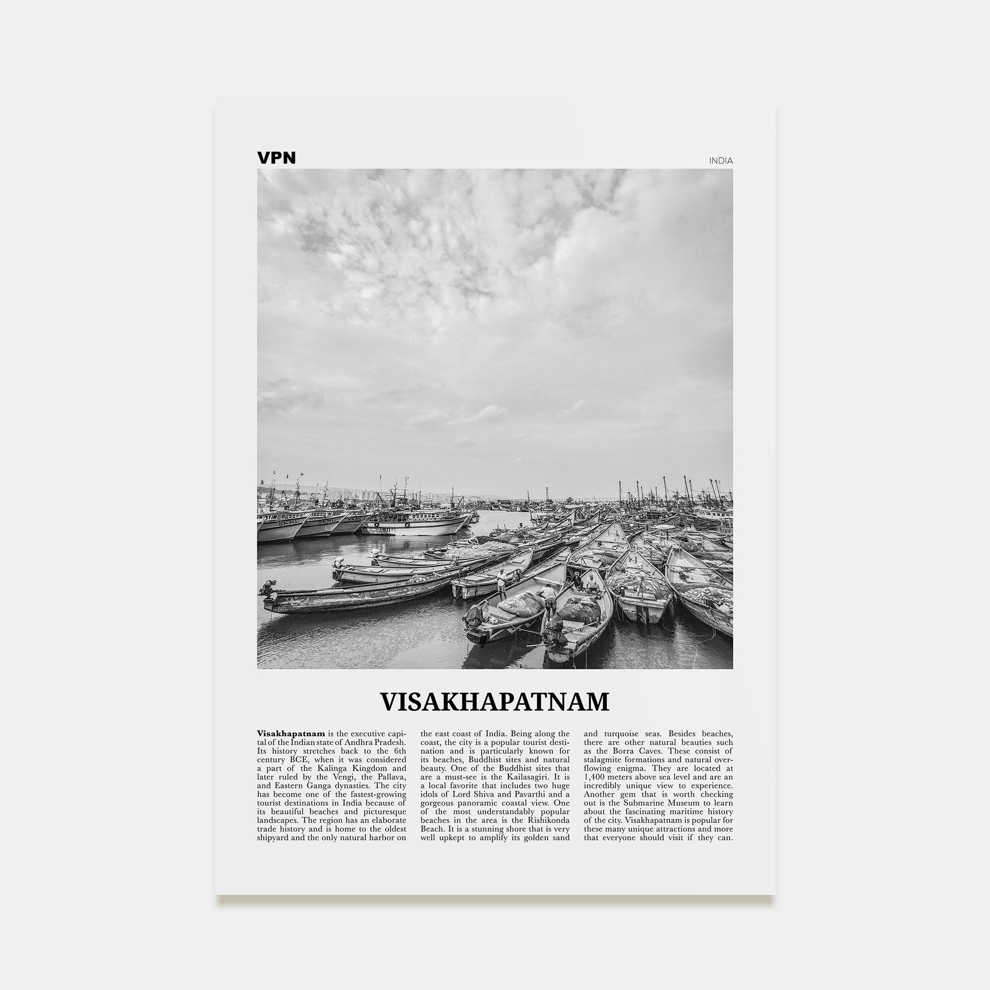 Visakhapatnam Travel B&W Poster