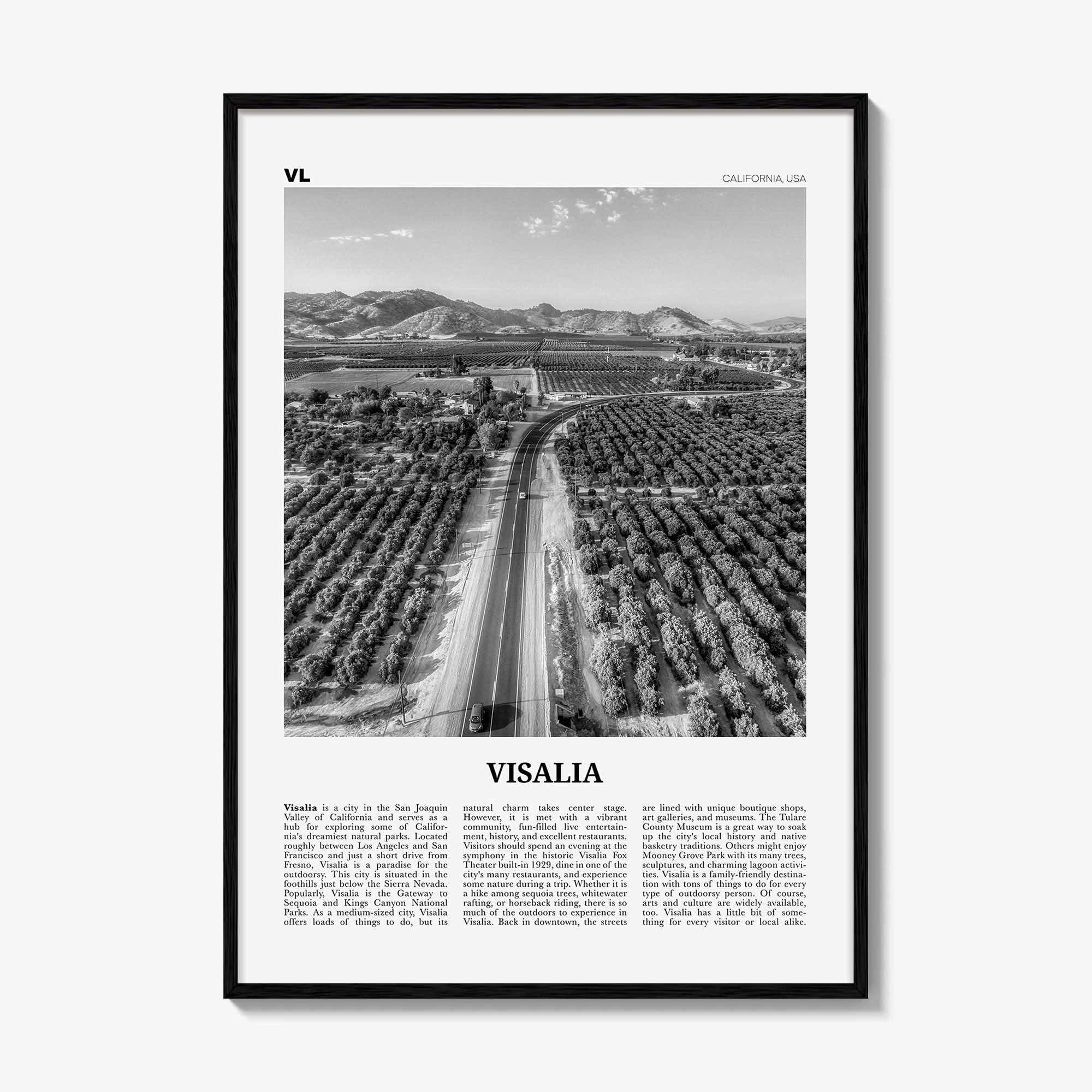 Visalia Print Black and White, Visalia Wall Art, Visalia Poster, Visalia Photo, Visalia Map, Visalia Wall Decor, California, USA