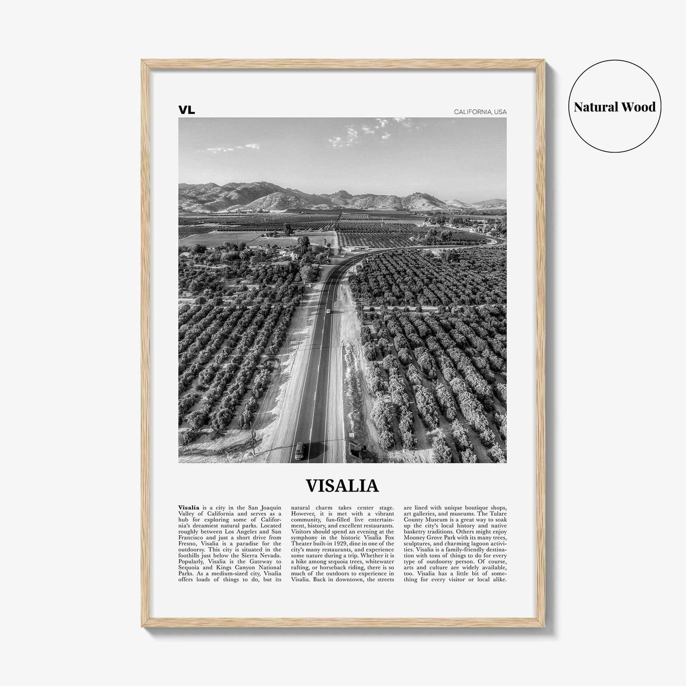 Visalia Print Black and White, Visalia Wall Art, Visalia Poster, Visalia Photo, Visalia Map, Visalia Wall Decor, California, USA