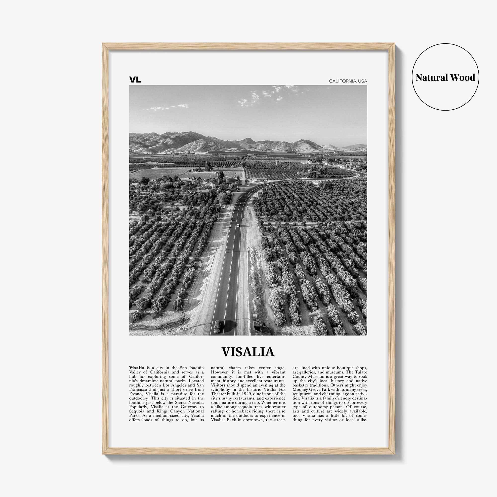 Visalia Print Black and White, Visalia Wall Art, Visalia Poster, Visalia Photo, Visalia Map, Visalia Wall Decor, California, USA