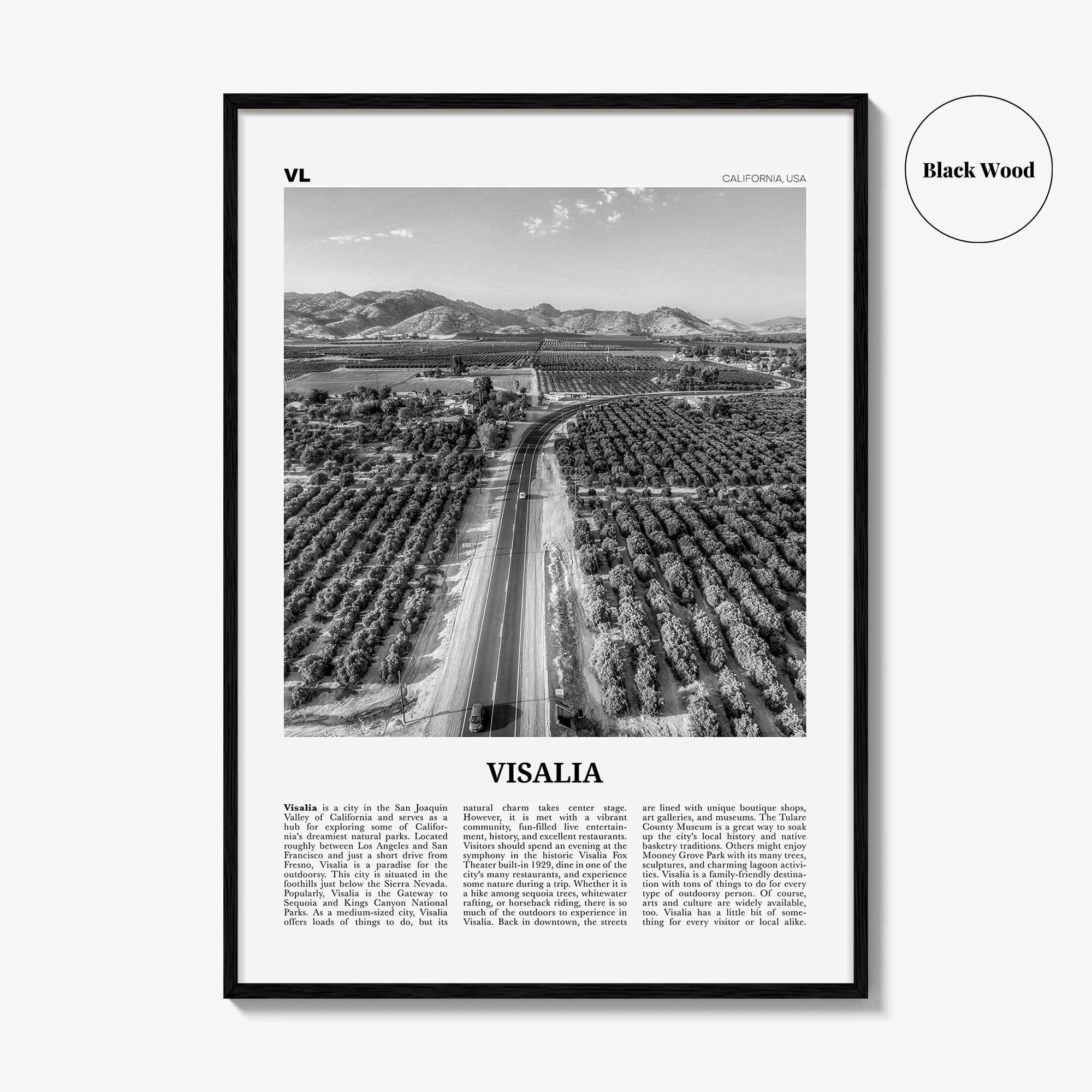 Visalia Print Black and White, Visalia Wall Art, Visalia Poster, Visalia Photo, Visalia Map, Visalia Wall Decor, California, USA