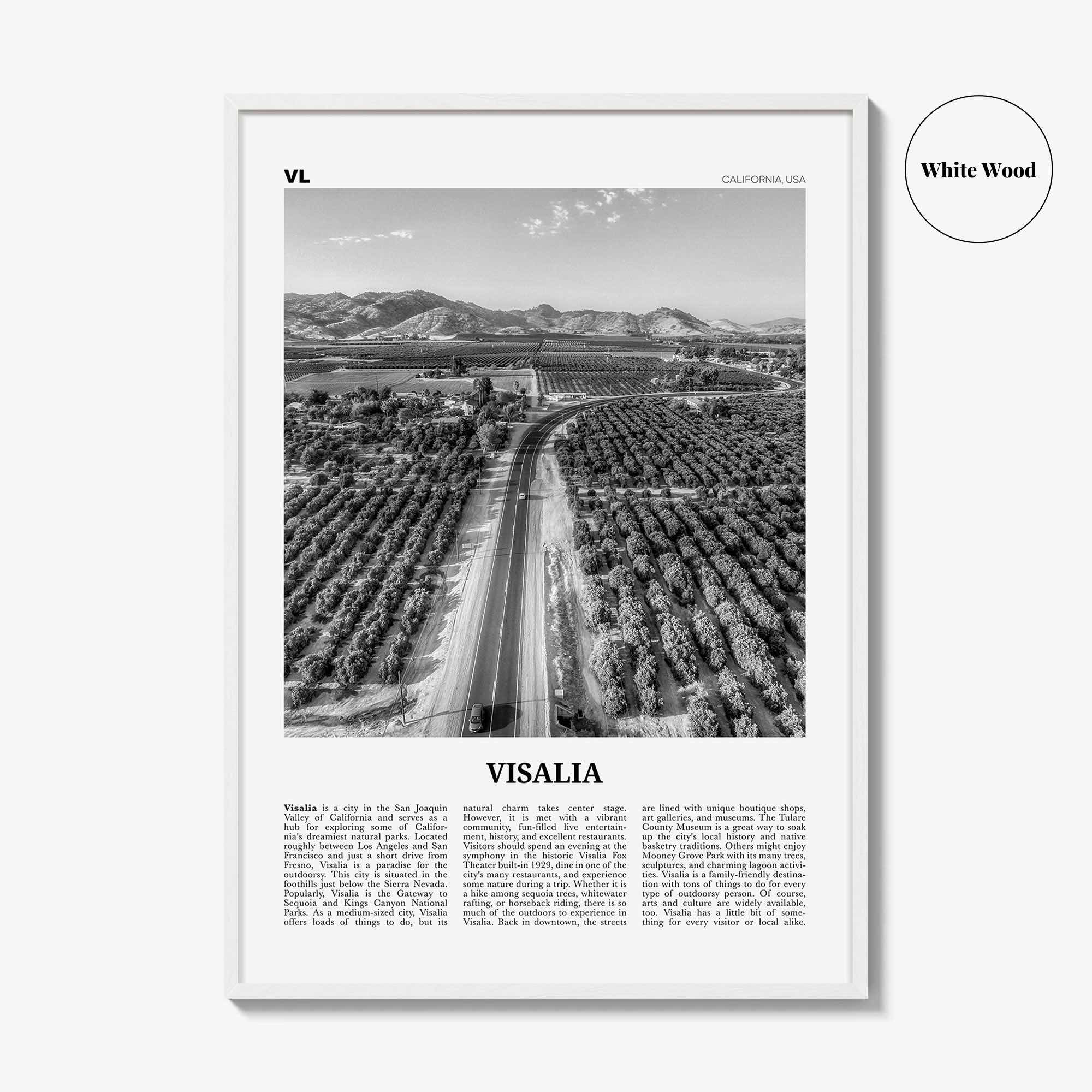 Visalia Print Black and White, Visalia Wall Art, Visalia Poster, Visalia Photo, Visalia Map, Visalia Wall Decor, California, USA