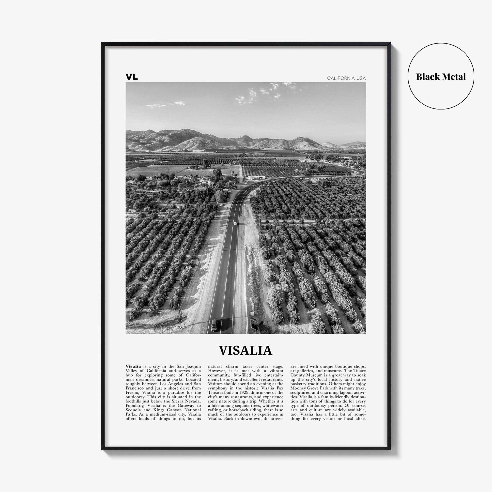 Visalia Print Black and White, Visalia Wall Art, Visalia Poster, Visalia Photo, Visalia Map, Visalia Wall Decor, California, USA