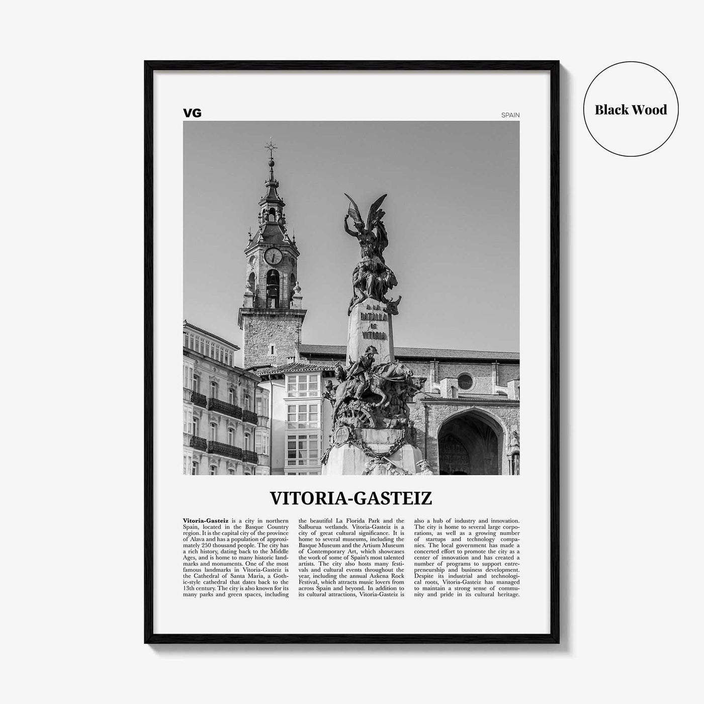 Vitoria Gasteiz Print Black and White, Vitoria-Gasteiz Wall Art, Vitoria-Gasteiz Poster, Vitoria-Gasteiz Photo, Vitoria-Gasteiz Décor, Map