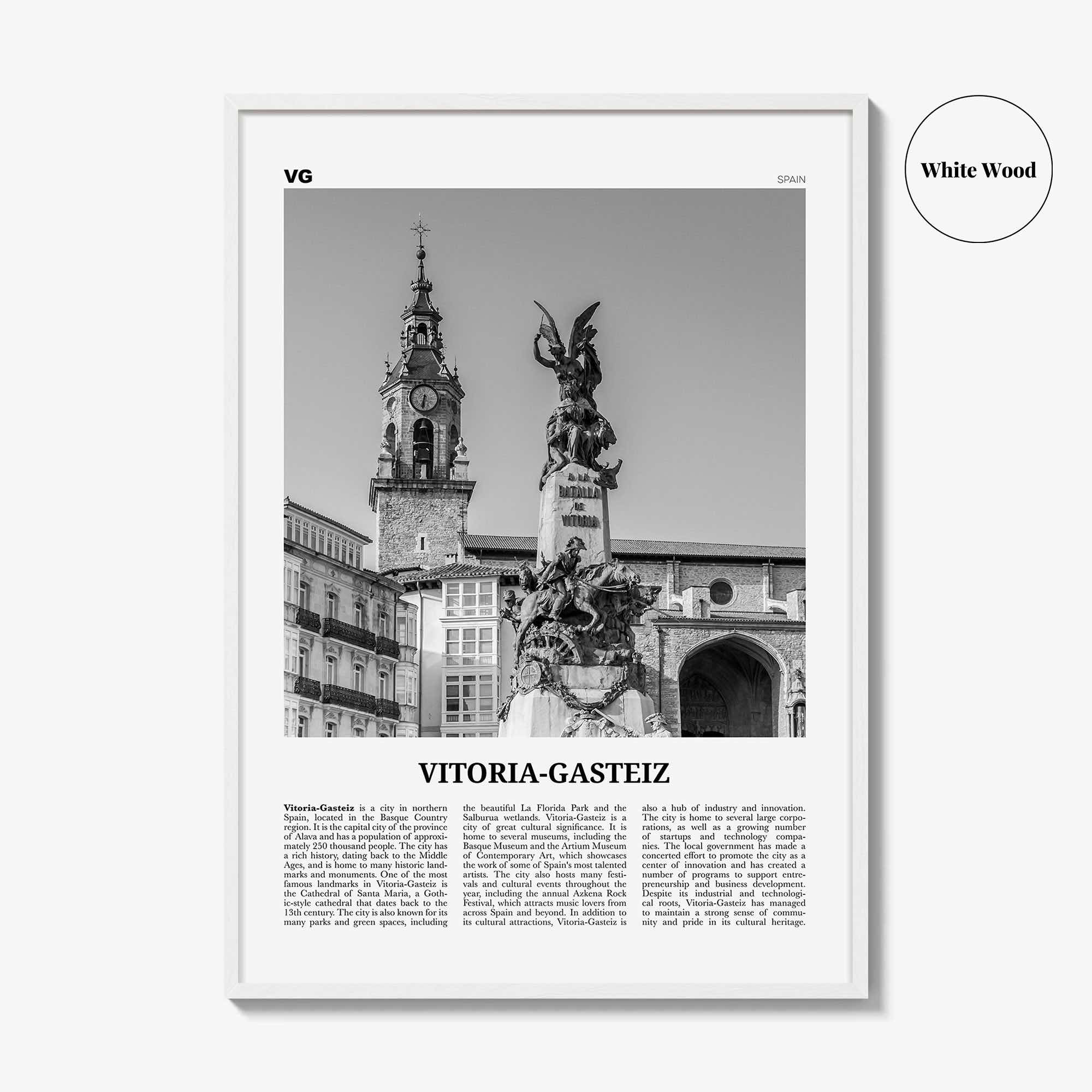 Vitoria Gasteiz Print Black and White, Vitoria-Gasteiz Wall Art, Vitoria-Gasteiz Poster, Vitoria-Gasteiz Photo, Vitoria-Gasteiz Décor, Map