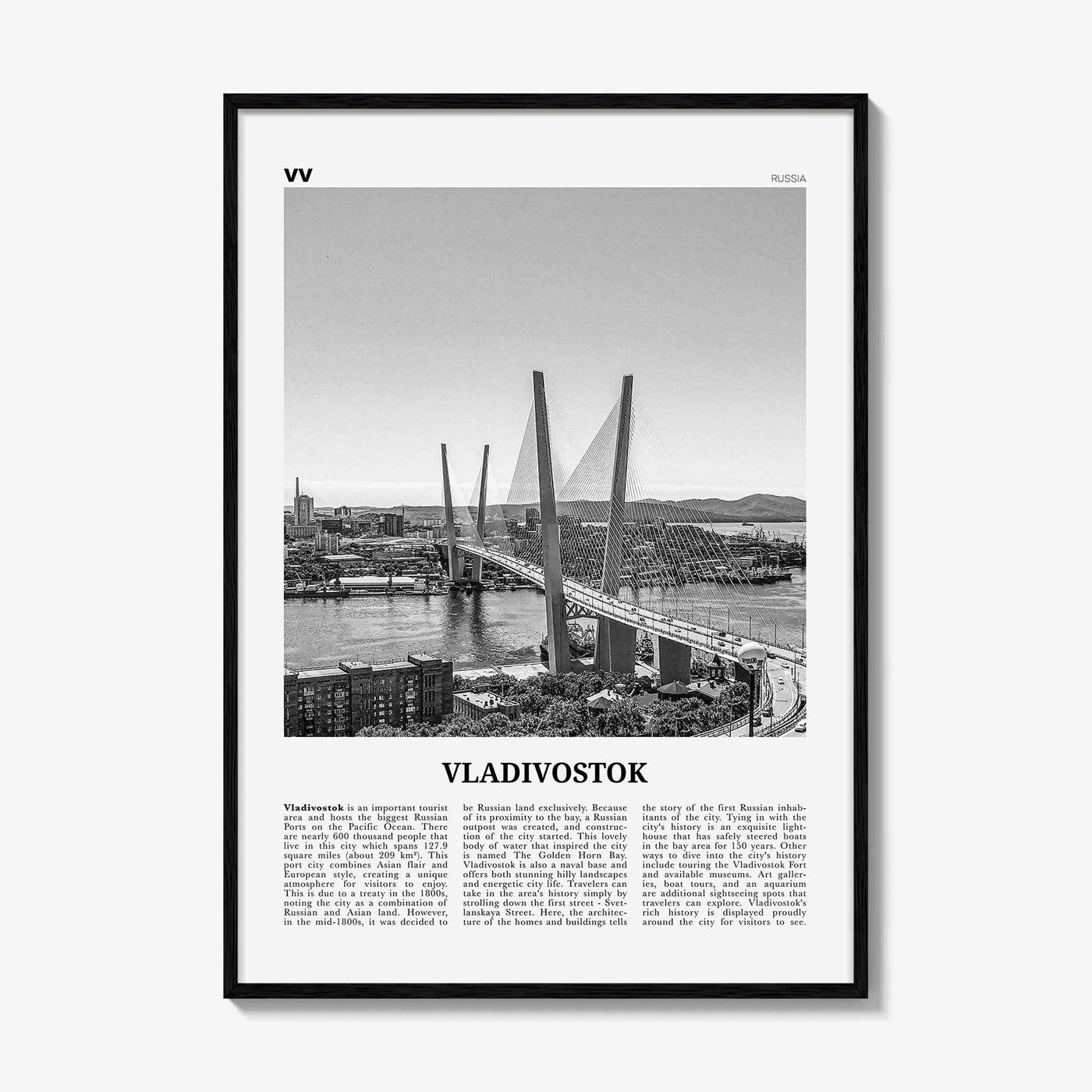 Vladivostok Print Black and White, Vladivostok Wall Art, Vladivostok Poster, Vladivostok Photo, Vladivostok Décor, Vladivostok Map, Russia
