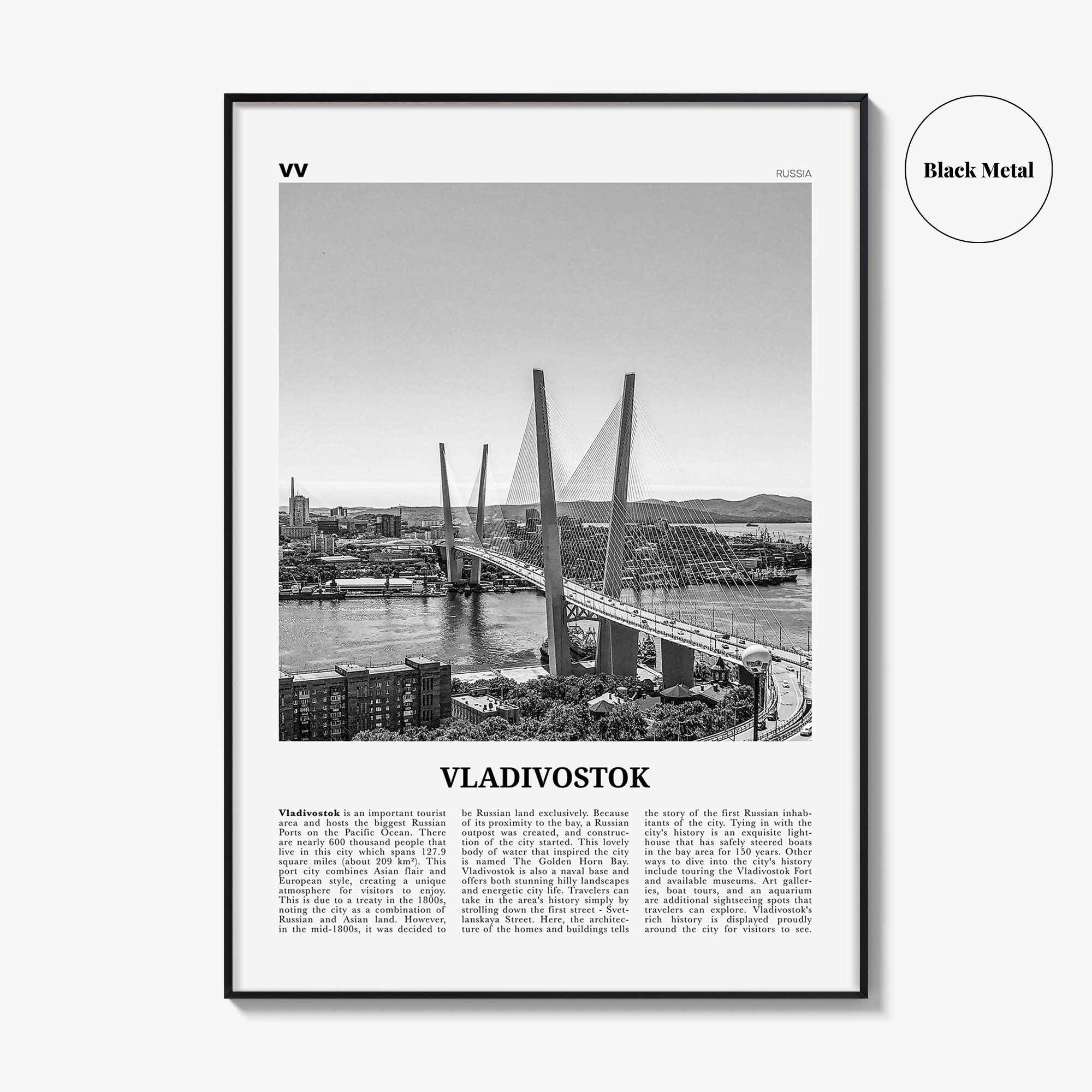 Vladivostok Print Black and White, Vladivostok Wall Art, Vladivostok Poster, Vladivostok Photo, Vladivostok Décor, Vladivostok Map, Russia