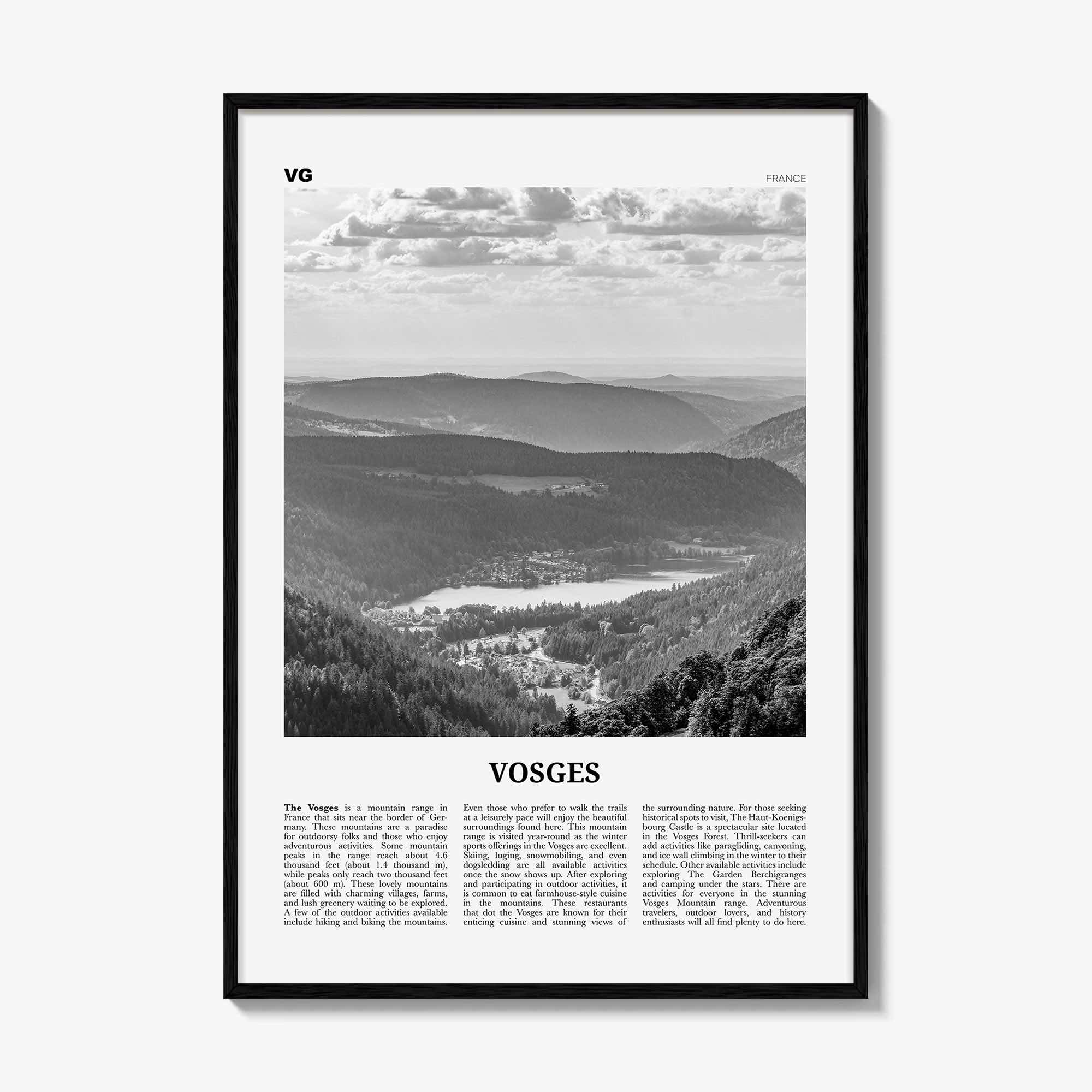 Vosges Print Black and White, Vosges Wall Art, Vosges Poster, Vosges Photo, Vosges Wall Décor, Vosges Map, France