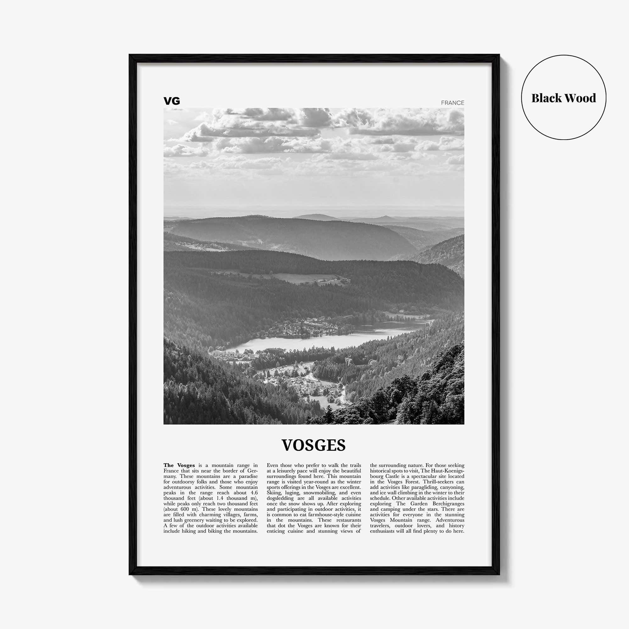 Vosges Print Black and White, Vosges Wall Art, Vosges Poster, Vosges Photo, Vosges Wall Décor, Vosges Map, France