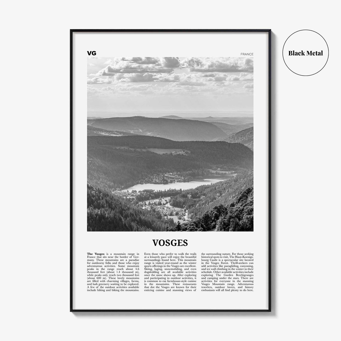Vosges Print Black and White, Vosges Wall Art, Vosges Poster, Vosges Photo, Vosges Wall Décor, Vosges Map, France