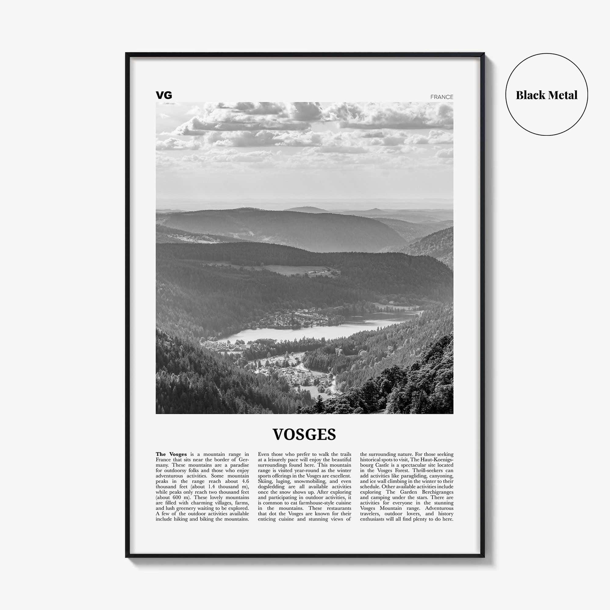 Vosges Print Black and White, Vosges Wall Art, Vosges Poster, Vosges Photo, Vosges Wall Décor, Vosges Map, France