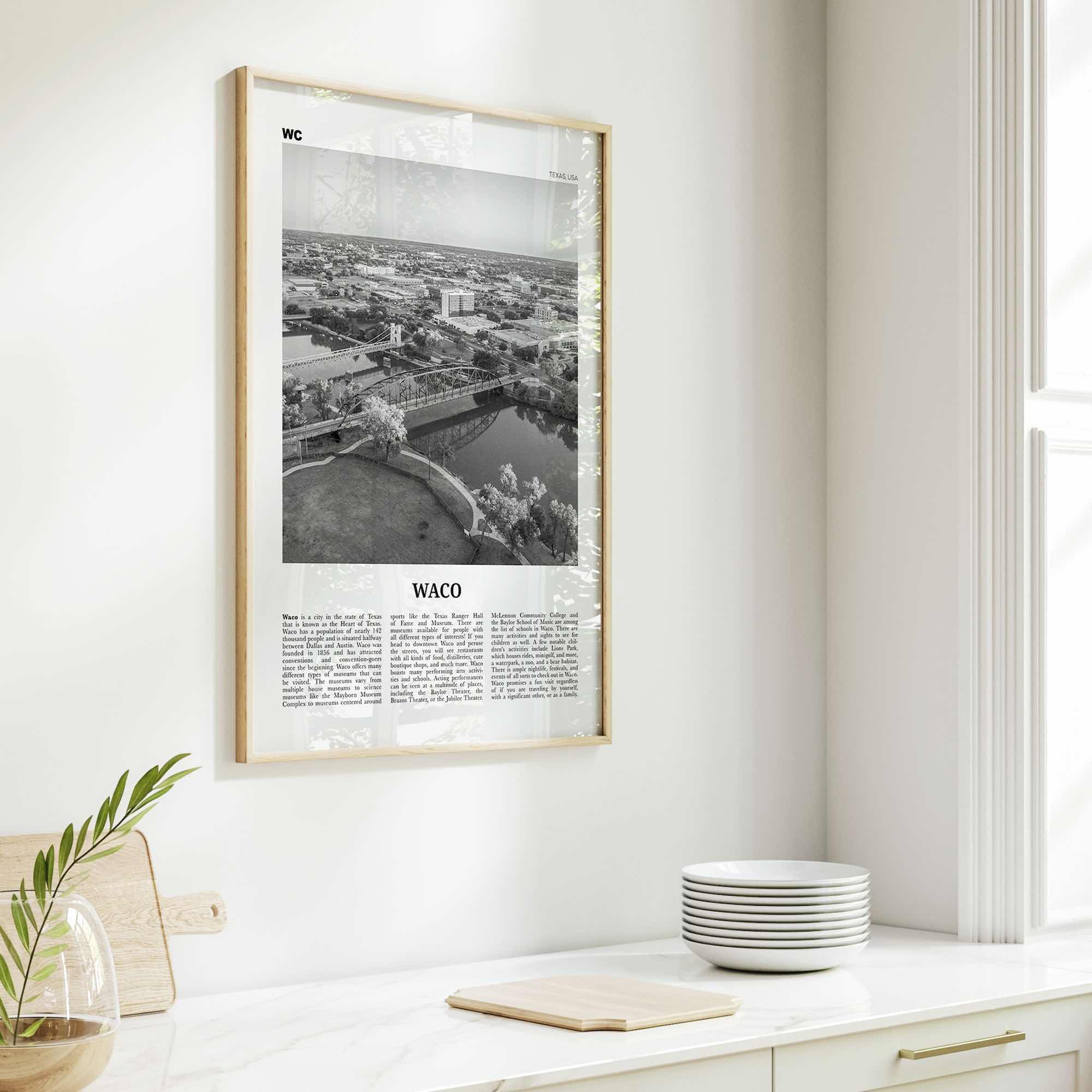Waco Print Black and White, Waco Wall Art, Waco Poster, Waco Photo, Waco Wall Décor, Texas, USA, United States