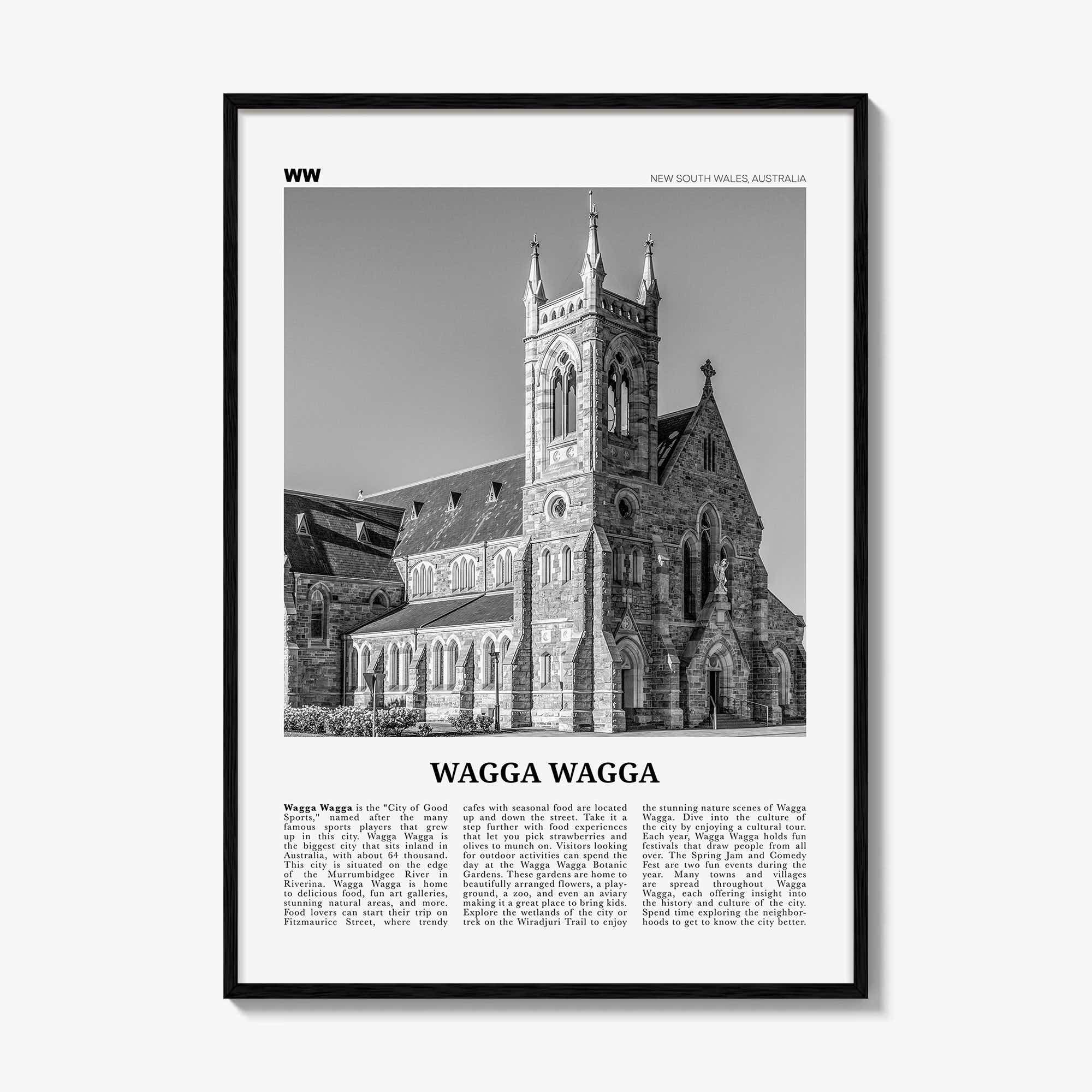 Wagga Wagga Print Black and White, Wagga Wagga Wall Art, Wagga Wagga Poster, Wagga Wagga Photo, Wagga Wagga Wall Décor, Australia