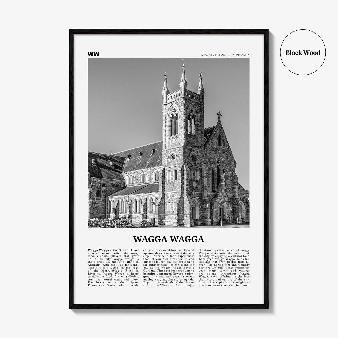 Wagga Wagga Print Black and White, Wagga Wagga Wall Art, Wagga Wagga Poster, Wagga Wagga Photo, Wagga Wagga Wall Décor, Australia